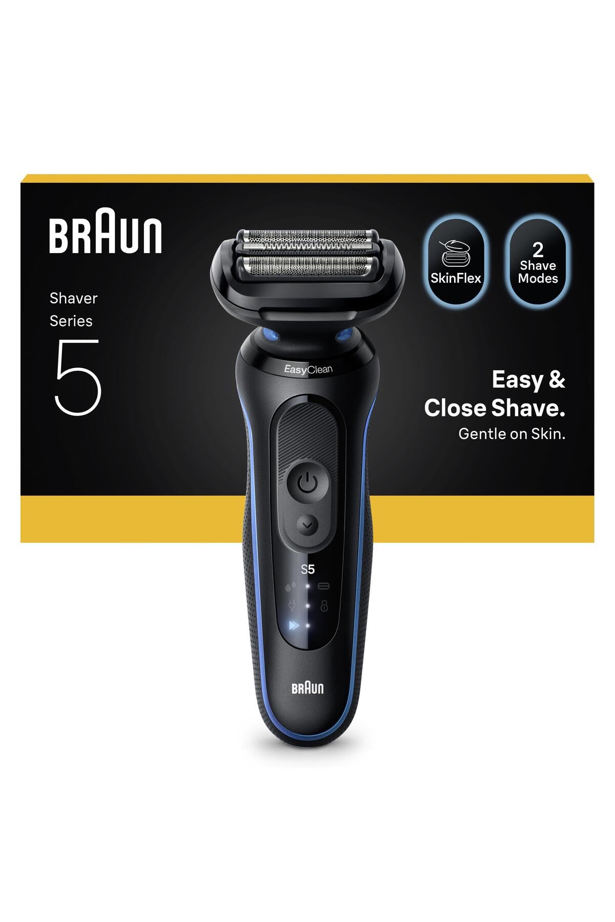 BRAUN Series 5 Elektrorasierer 52-B1000s Herrenrasierer (Akkubetrieb, 3 flexible Klingen, 2 Rasiermodi (Turbo-Modus und Standard-Modus), kabellose Laufzeit bis zu 50 Min., 100% wasserdicht, hergestellt in Deutschland, Ladeger&auml;t, Reinigungsb&uuml;rste) 
