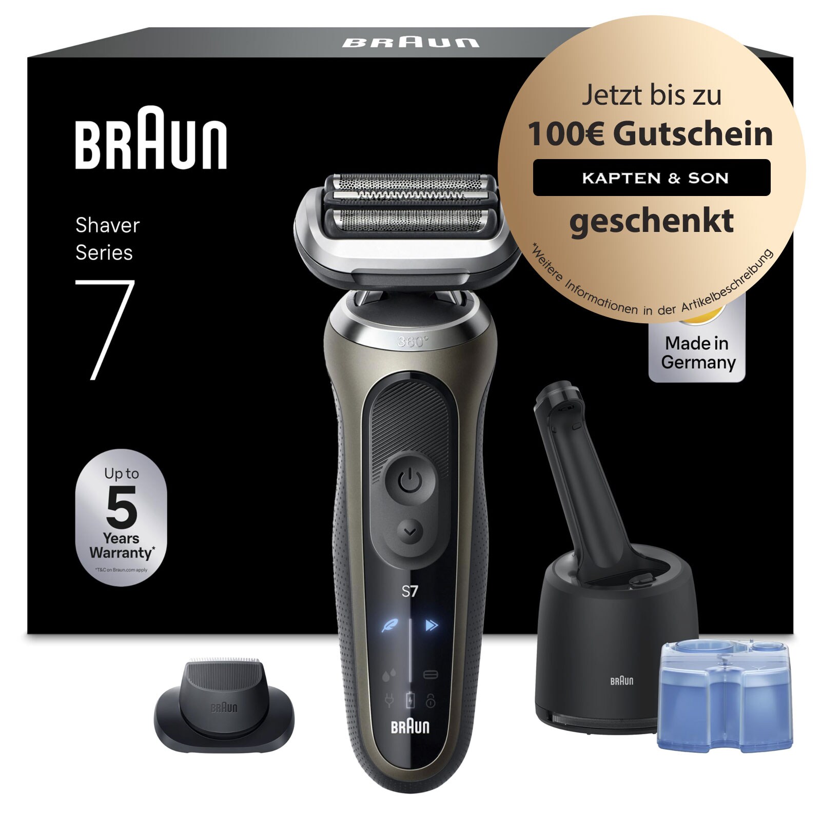 BRAUN Series 7 Elektrorasierer, SmartCare Center, +1 Aufsatz, 72-C7200cc Herrenrasierer (360&deg; SkinFlex Kopf, 3 Rasiermodi: Turbo, Sanft, Standard, 4in1 SmartCare Center, kabellose Laufzeit von bis zu 60 Min., 5-min&uuml;tige Schnellladung, 100% wasserdicht, her 