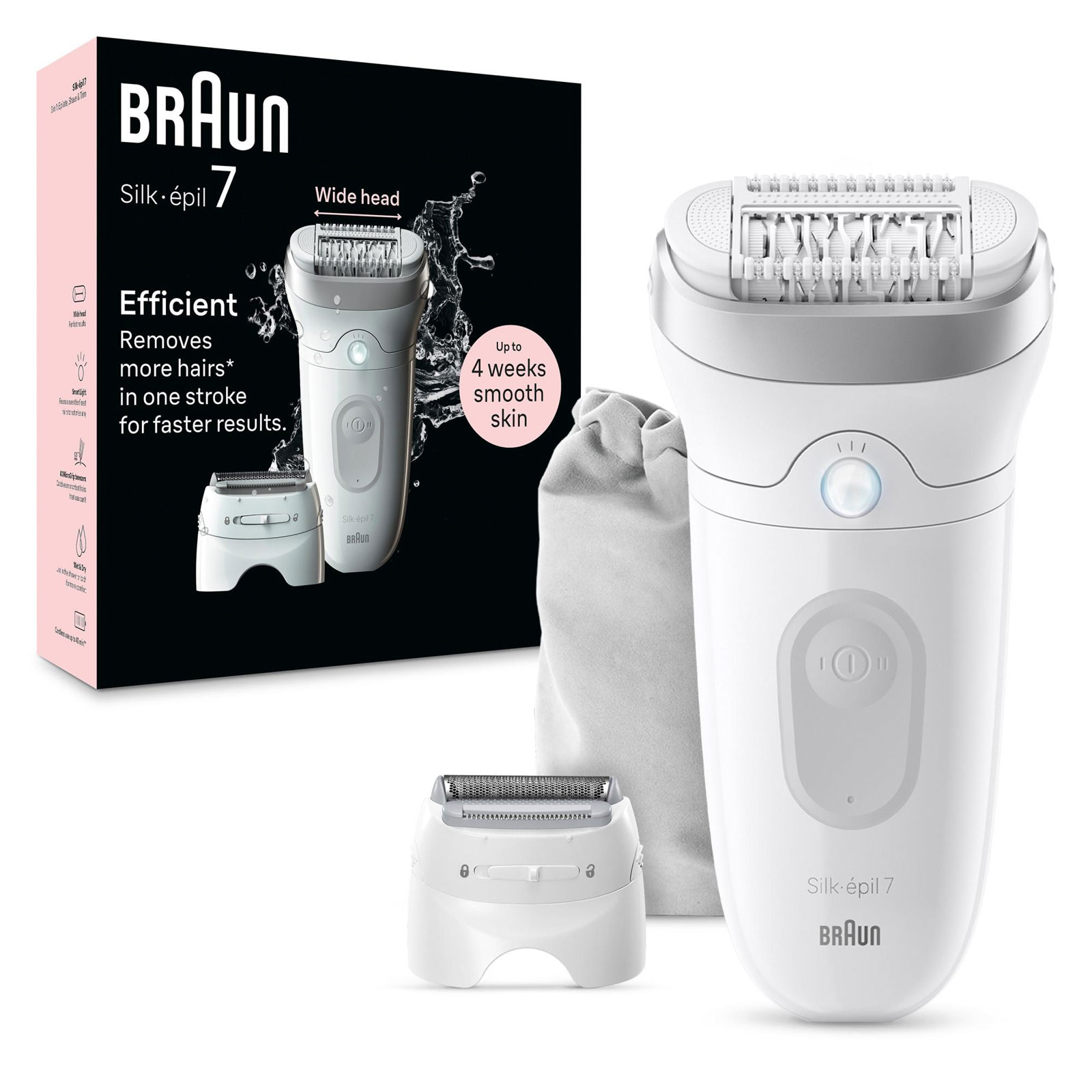 BRAUN Epilierer Silk-&eacute;pil 7 7-041 (MicroGrip Pinzettentechnologie, breiter Aufsatz, Massagerollen-Aufsatzes, Wet&;Dry-Anwendung, Rasieraufsatz, Trimmeraufsatz) 