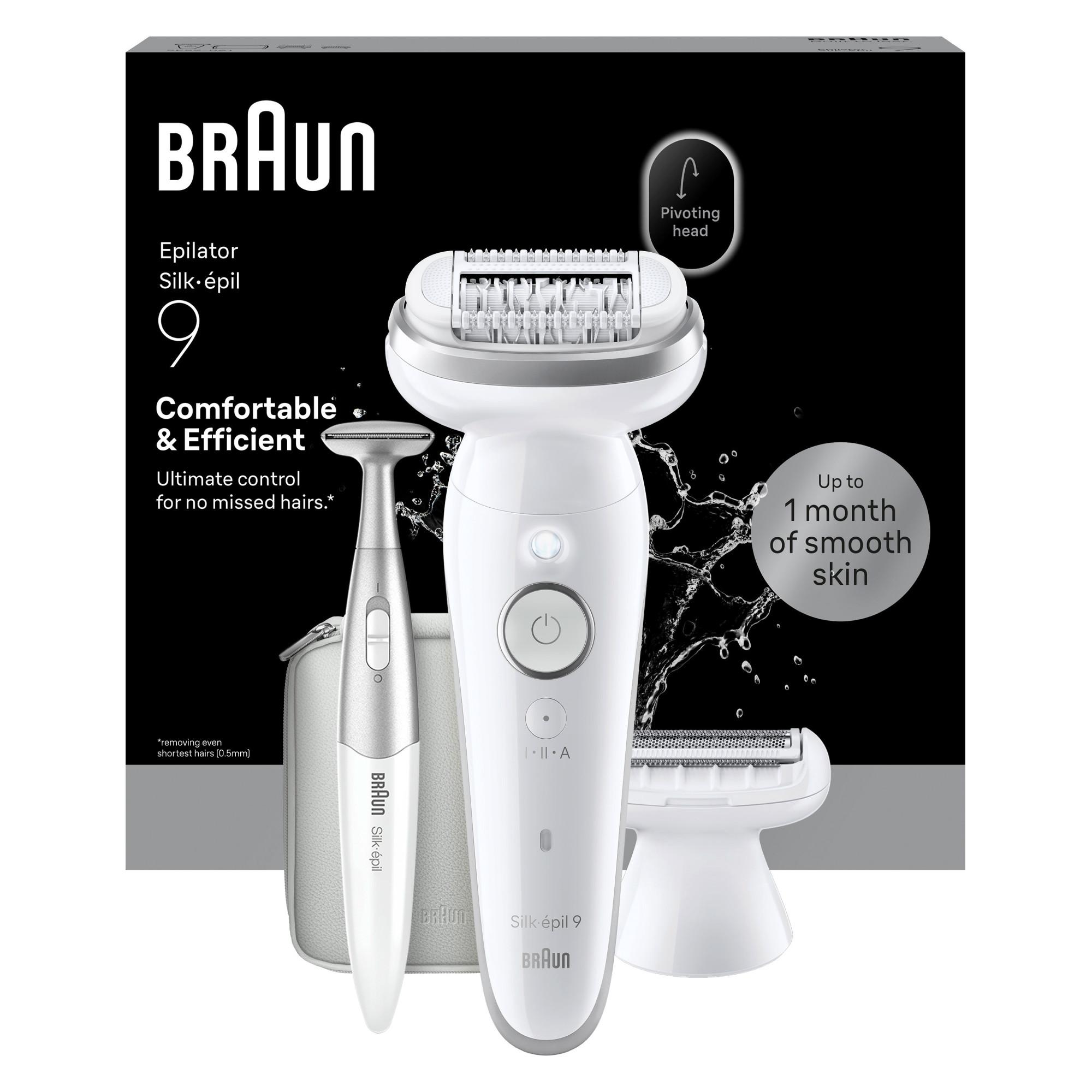 BRAUN Silk&middot;&eacute;pil 9, Wet & Dry, Langanhaltend glatte Haut, 9-241 Epilierer (Braun Epilierer ist mit 40 MicroGrip-Pinzetten, Wet & Dry, inkl. Rasieraufsatz, Trimmeraufsatz, Hautkontaktaufsatz, Bikini-Trimmer mit Aufs&auml;tzen, Tasche, Reinigungsb&uuml;rste, Ladekabel) 