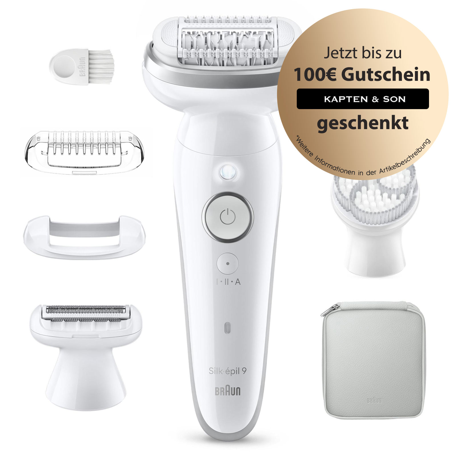 BRAUN Silk&middot;&eacute;pil 9, Wet & Dry, Langanhaltend glatte Haut, 9-061 Epilierer (Braun Epilierer mit 40 MicroGrip-Pinzetten, Wet & Dry, Massagerollenaufsatz, breiter schwenkbarer Kopf, inkl. Rasieraufsatz, Trimmeraufsatz, Peelingb&uuml;rste mit Schutzkappe, Hautkontak 