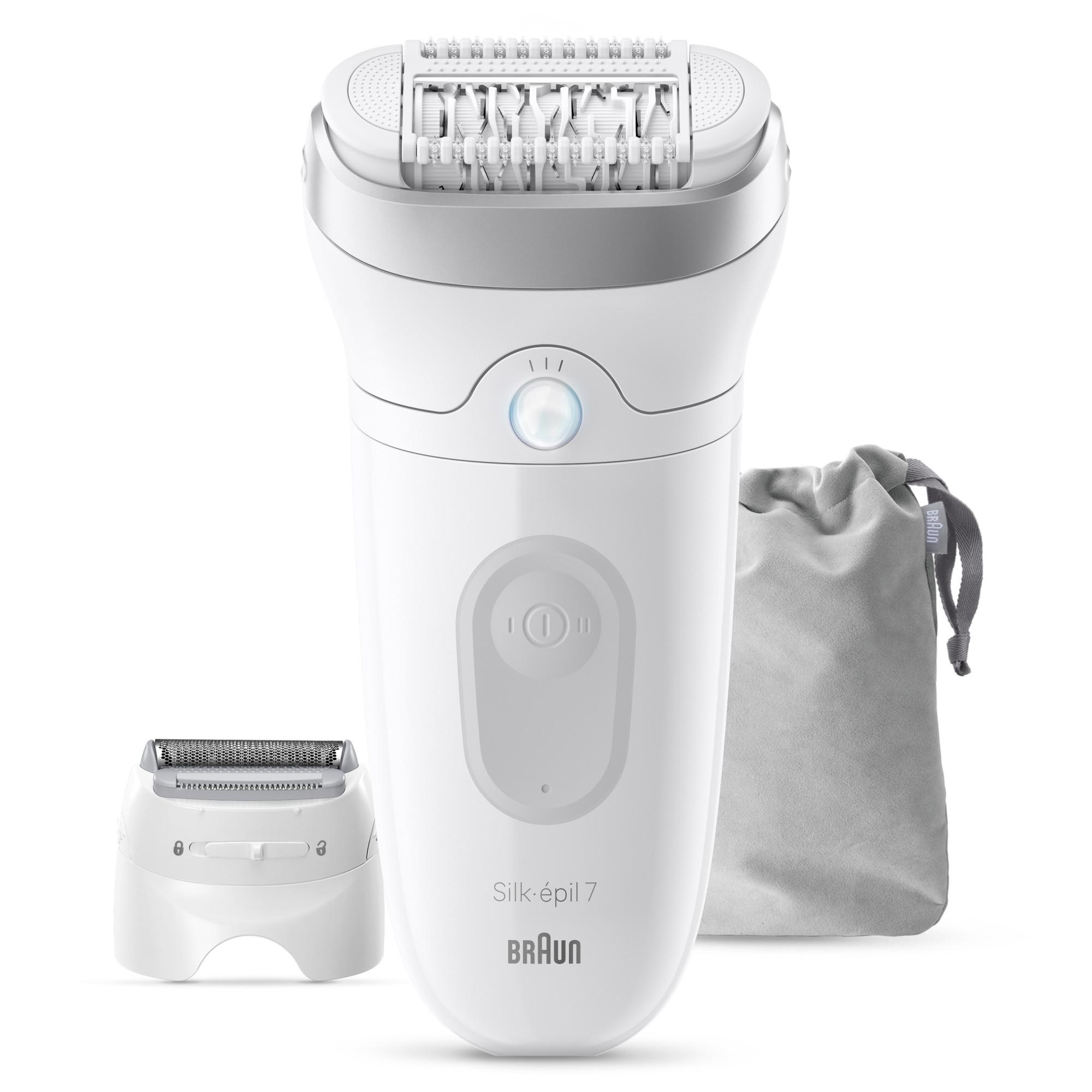 BRAUN Silk&middot;&eacute;pil 7, Wet & Dry, Langanhaltend glatte Haut, 7-041 Epilierer (Innovative MicroGrip-Pinzetten-Technologie, Massagerollenaufsatz, Lieferumfang: Braun Epilierer, Rasieraufsatz, Trimmeraufsatz, Hautkontaktaufsatz, Tasche, Reinigungsb&uuml;rste, Ladekabe 