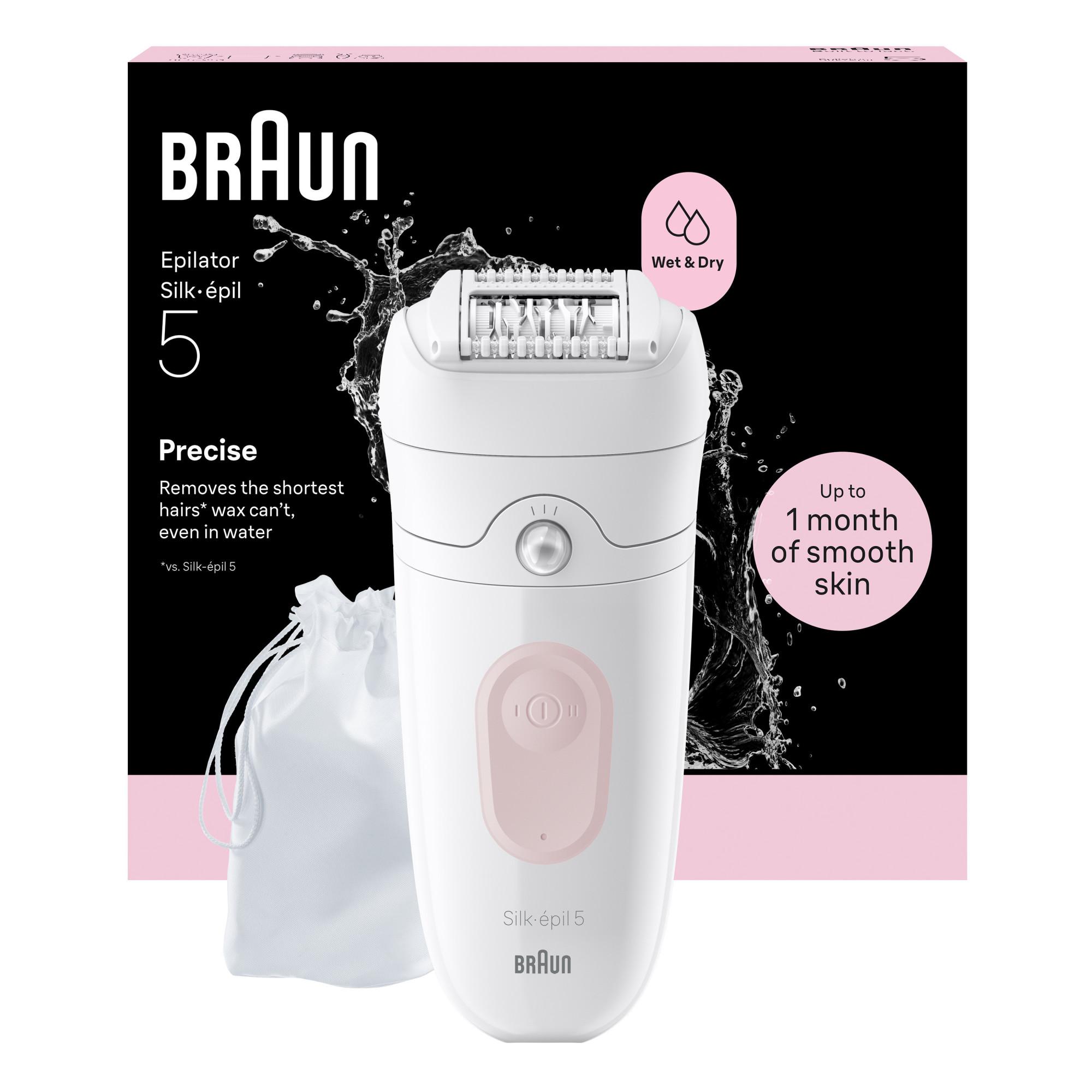 BRAUN Silk&middot;&eacute;pil 5, Wet & Dry, Langanhaltend glatte Haut, 5-000 Epilierer (Innovative MicroGrip-Pinzetten-Technologie, Wet & Dry, Massagerollenaufsatz, Lieferumfang: Braun Epilierer, Reinigungsb&uuml;rste, Ladekabel) 