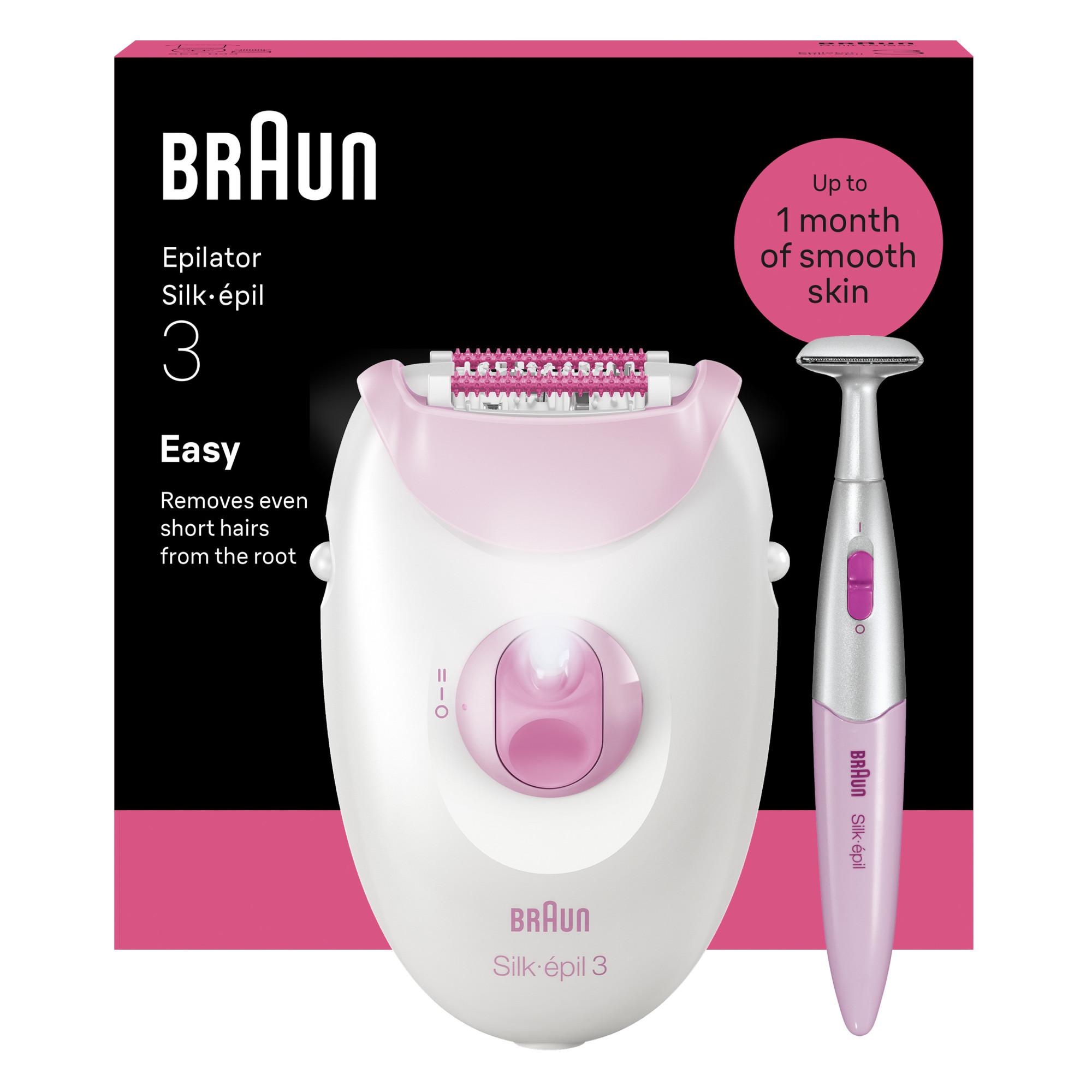 BRAUN Silk&middot;&eacute;pil 3, kabelgebunden, Lang anhaltend glatte Haut, 3-202 Epilierer (Kabelgebundener Epilierer mit Smartlight, Massagerollenaufsatz, inkl. Bikini-Trimmer) 