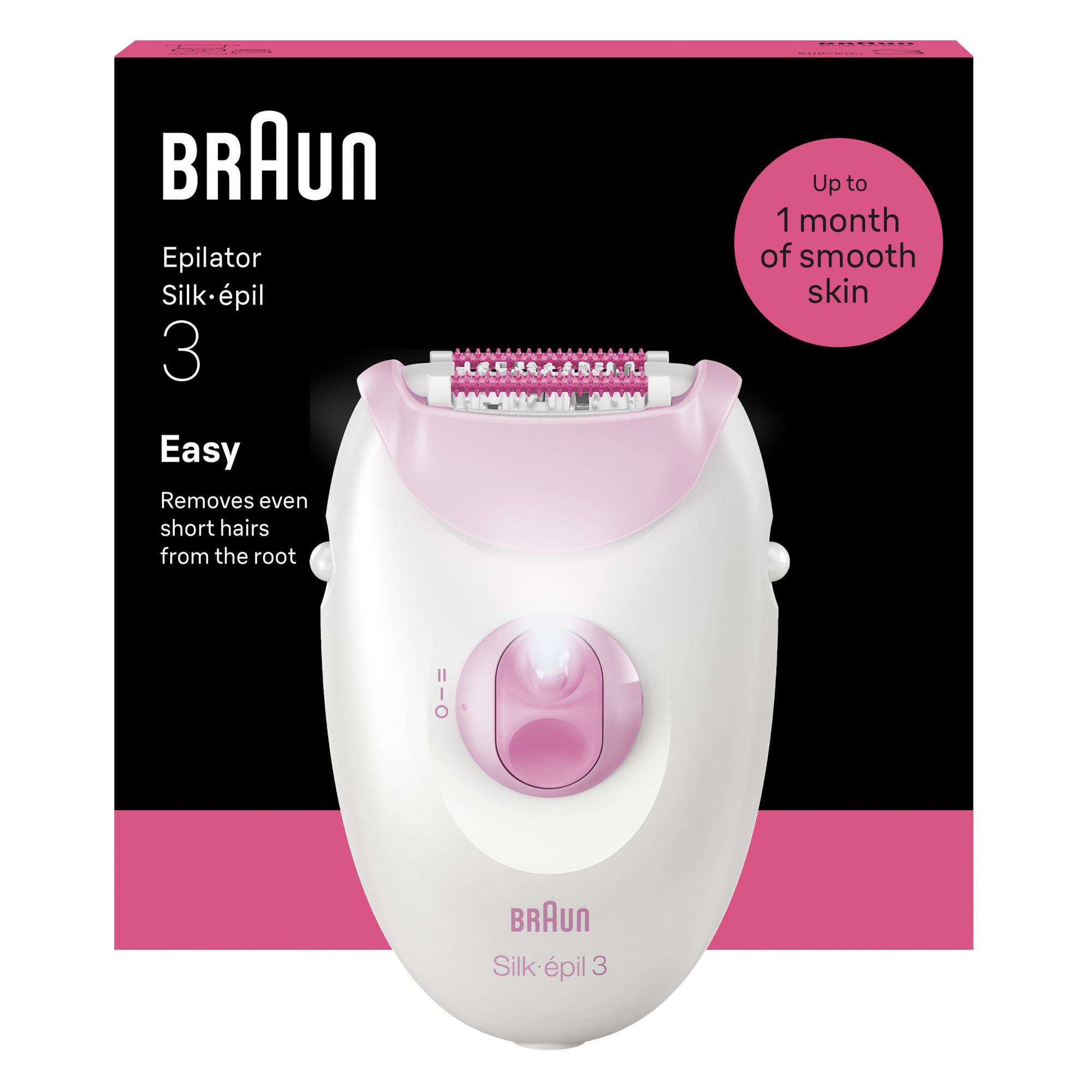 BRAUN Silk&middot;&eacute;pil 3, kabelgebunden, Langanhaltend glatte Haut, 3-000 Epilierer (Kabelgebundener Epilierer mit Smartlight, Massagerollenaufsatz, inkl. Reinigungsb&uuml;rste) 