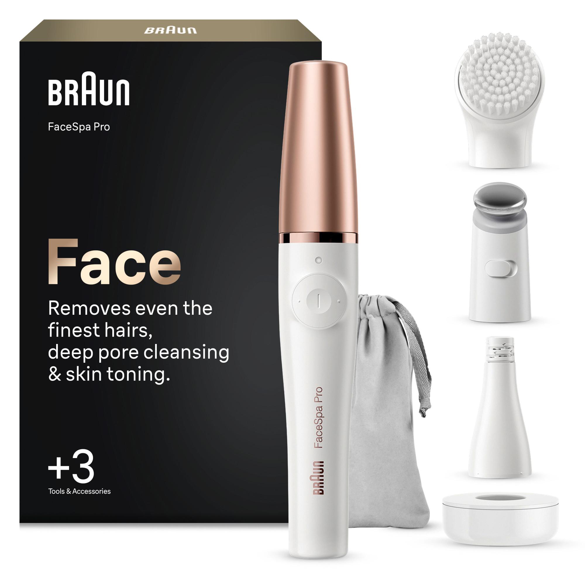 BRAUN FaceSpa Pro Gesichtsepilierer, + 3 Extras, SE 911 (3-IN-1: das weltweit erste All-in-One Ger&auml;t f&uuml;r Gesichtsepilation, Reinigung und Hautstraffung, kompaktes Design, wiederaufladbar, ideal f&uuml;r unterwegs, 100% wasserdicht, Lieferumfang: Gesichtsepilier 