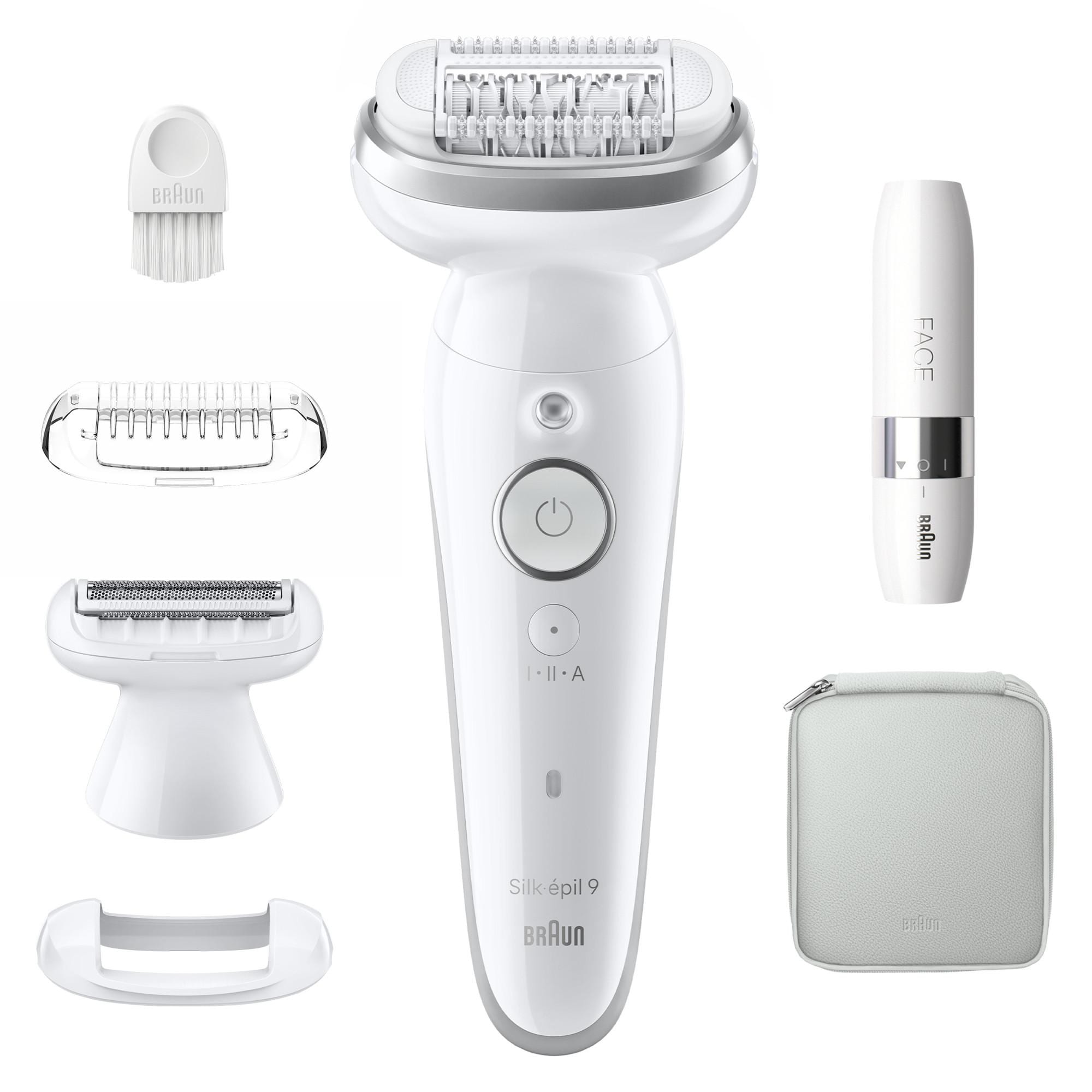 BRAUN Silk-&eacute;pil 9 9-341 Epilierer (Akkubetrieb, 40 MicroGrip-Pinzetten, schwenkbarer Kopf, Pr&auml;zisionsgriff, Wet&Dry, Massagerollen-Aufsatz, Mini-Rasierer f&uuml;r das Gesicht, Rasieraufsatz, Trimmeraufsatz f&uuml;r sensible Bereiche, made in Germany) 