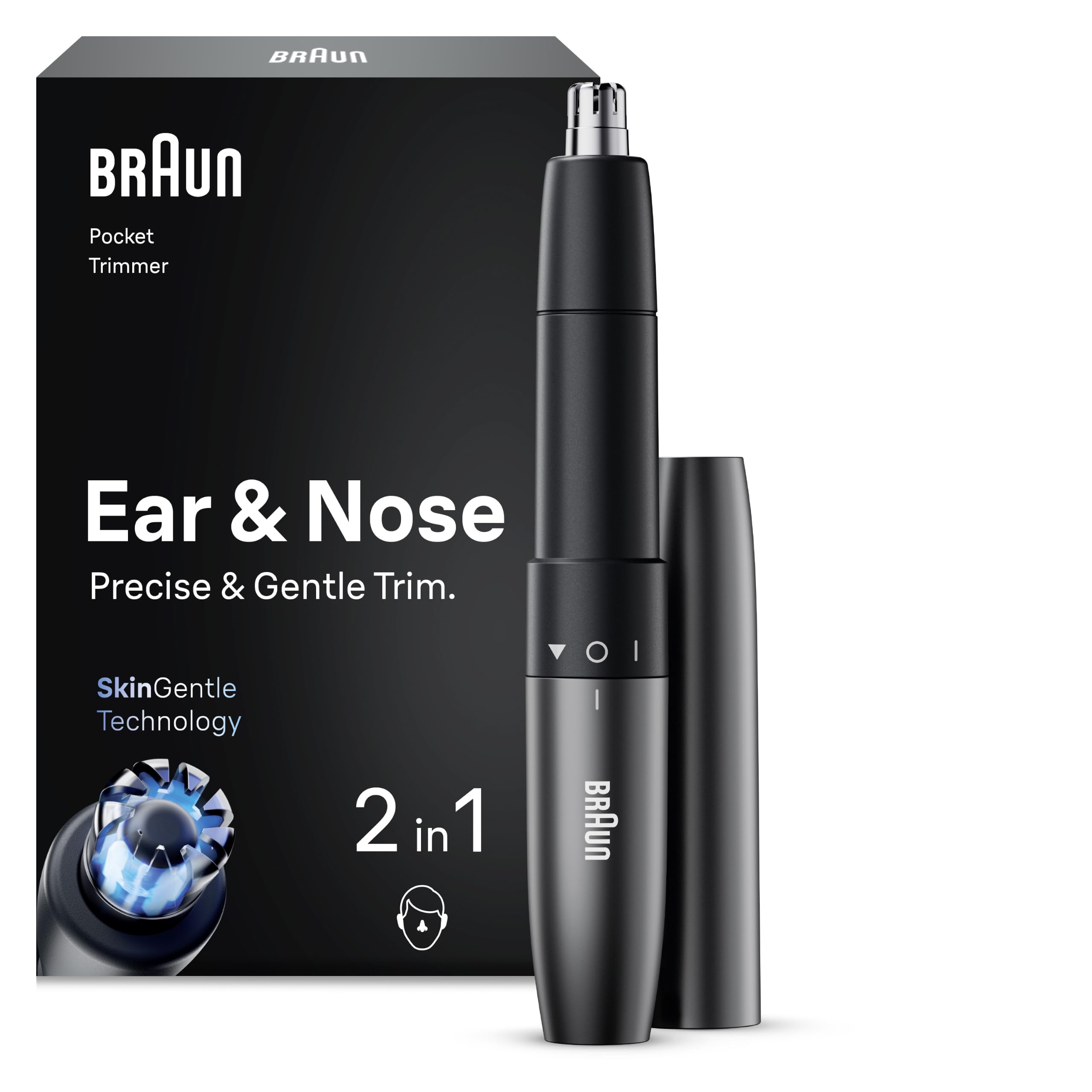 BRAUN EN20 Nasen- und Ohrhaartrimmer (Pr&auml;zise & sanft, duales Schneidsystem, SkinGentle Technologie, glatte Au&szlig;enklingen, kompaktes Design, ergonomischer Griff, vollst&auml;ndig abwaschbar, inkl. AAA Batterie) 