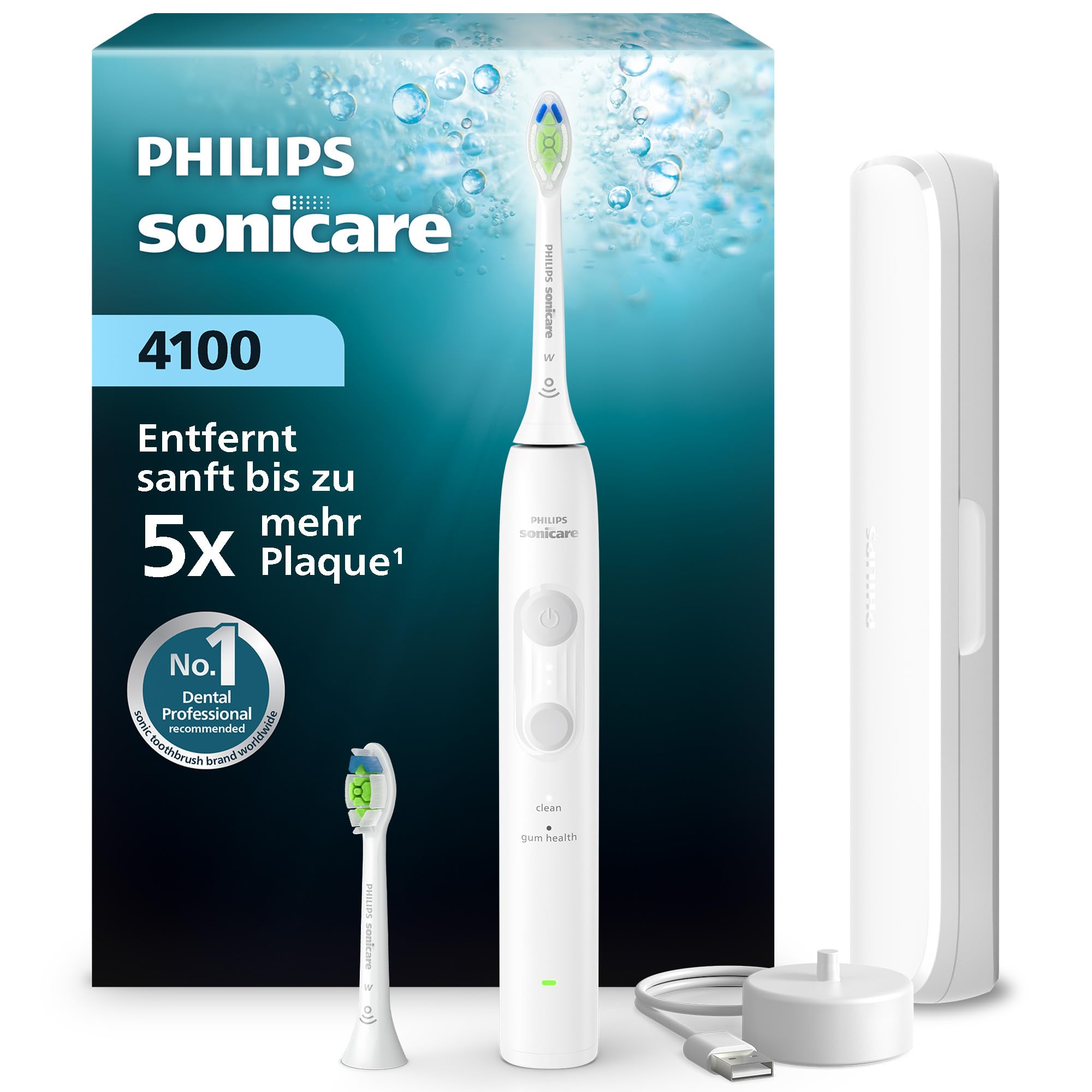 Philips Series 4000 HX4044/41 Schallzahnb&uuml;rste (4 Putzmodi, "Gentle" und "Clean" und 2 Intensit&auml;tsstufen, 2-Minuten-Timer und 4-Quadranten-Timer, Drucksensor mit haptischem Feedback, Akkustandsanzeige, Sonicare Easy-Start-Programm, 1 Handst&uuml;ck 4100 wiedera 
