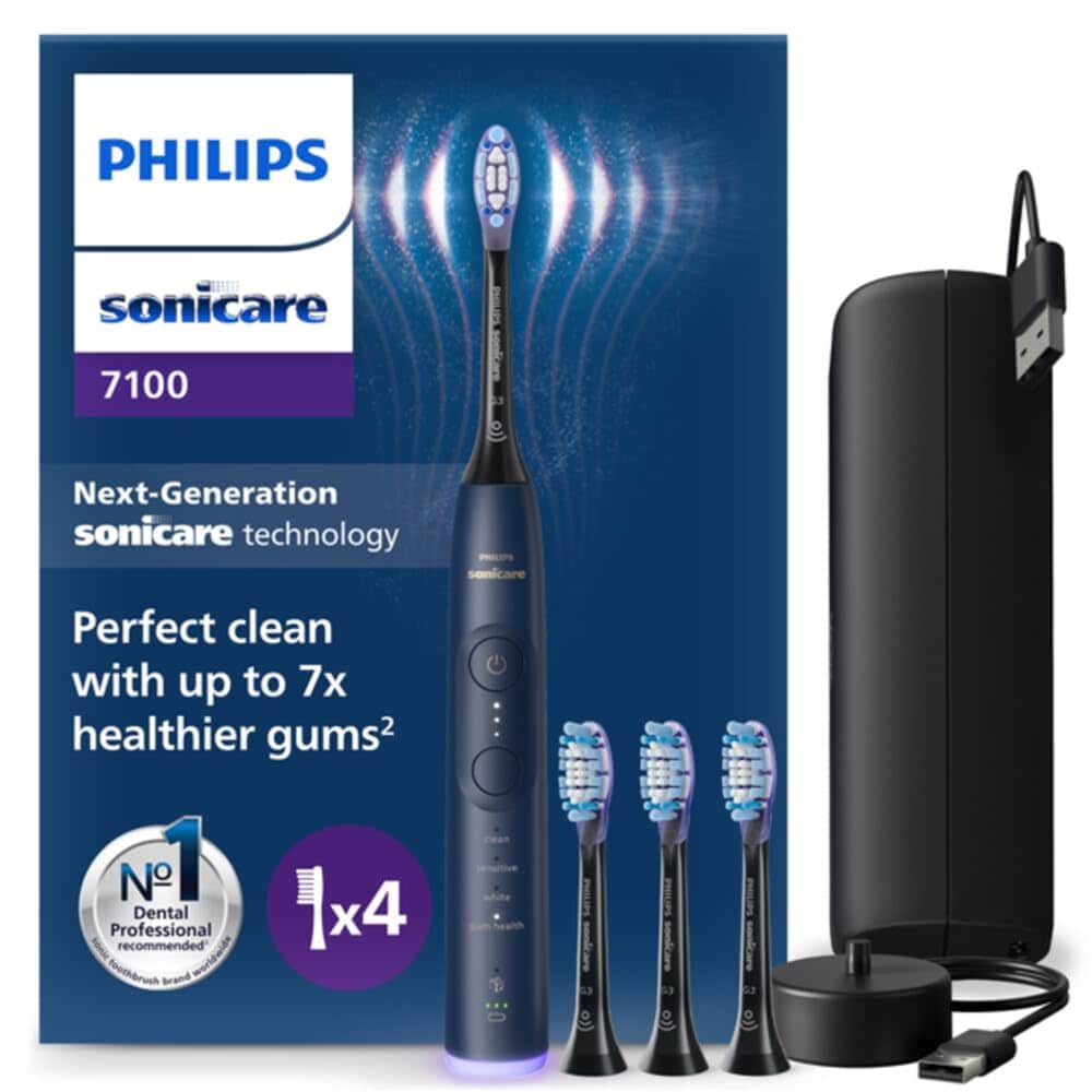 Philips Sonicare Series 7100 HX7423/08 Schallzahnb&uuml;rste (Sonicare Technologie der n&auml;chsten Generation, 4 Putzmodi, 3 Intensit&auml;tsstufen, visueller Drucksensor, SmartTimer und BrushPacer, Sonicare Zahnb&uuml;rste und App, Sonicare Fluid Action, 4 x Aufsteckb&uuml;rste 