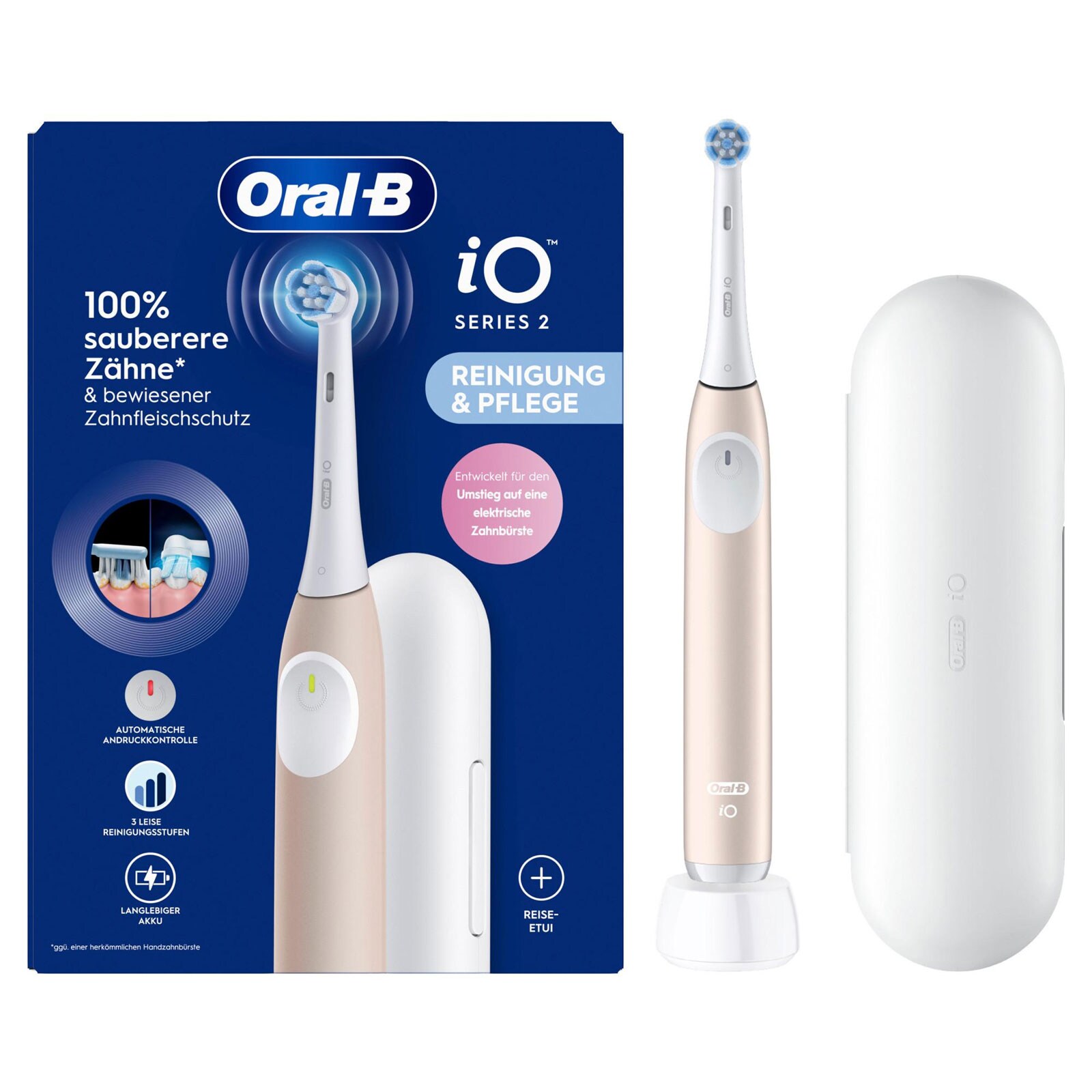 Oral-B iO Series 2 Calm Pink Zahnb&uuml;rste (Entwickelt f&uuml;r Einsteiger, Oral-B's iO-Technologie, 3 leise Reinigungsstufen, automatische Andruckkontrolle, 2-Minuten-Timer, langanhaltender Lithium-Ionen-Akku) 