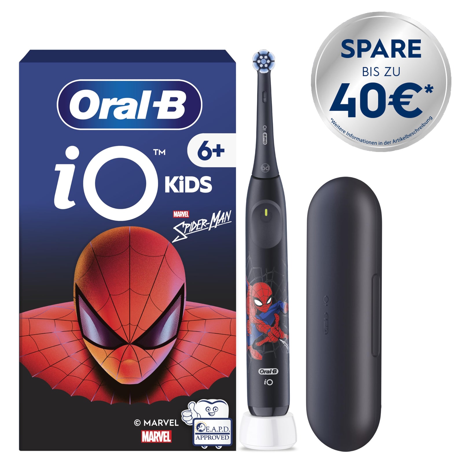 Oral-B iO Kids 6+ Spiderman inkl. 1 Aufsteckb&uuml;rste, 1 Reise-Etui Zahnb&uuml;rste 