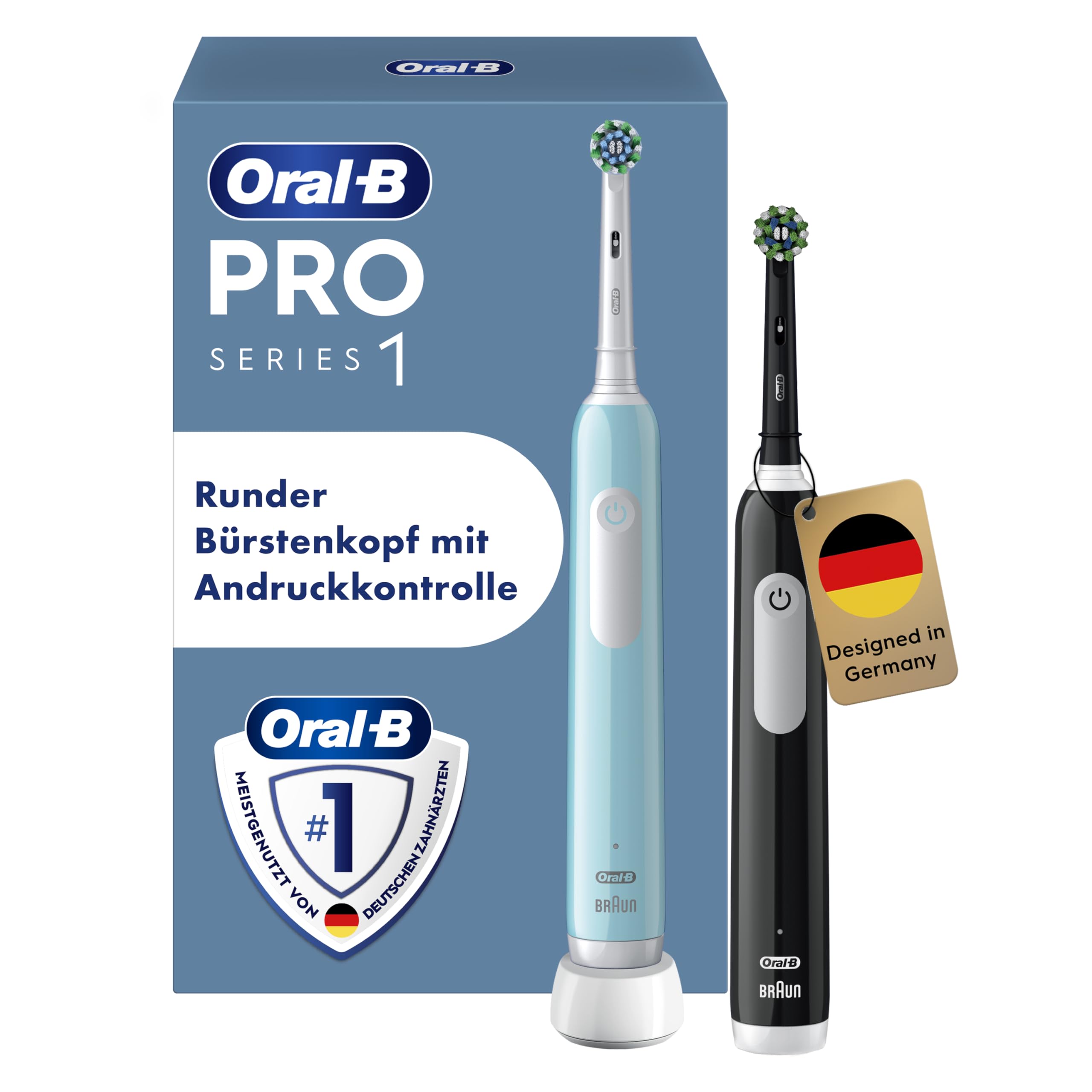 Oral-B Pro Series 1 Elektrische Zahnb&uuml;rste, Doppelpack, Blau/Schwarz | Inkl. 2 Aufsteckb&uuml;rsten 
