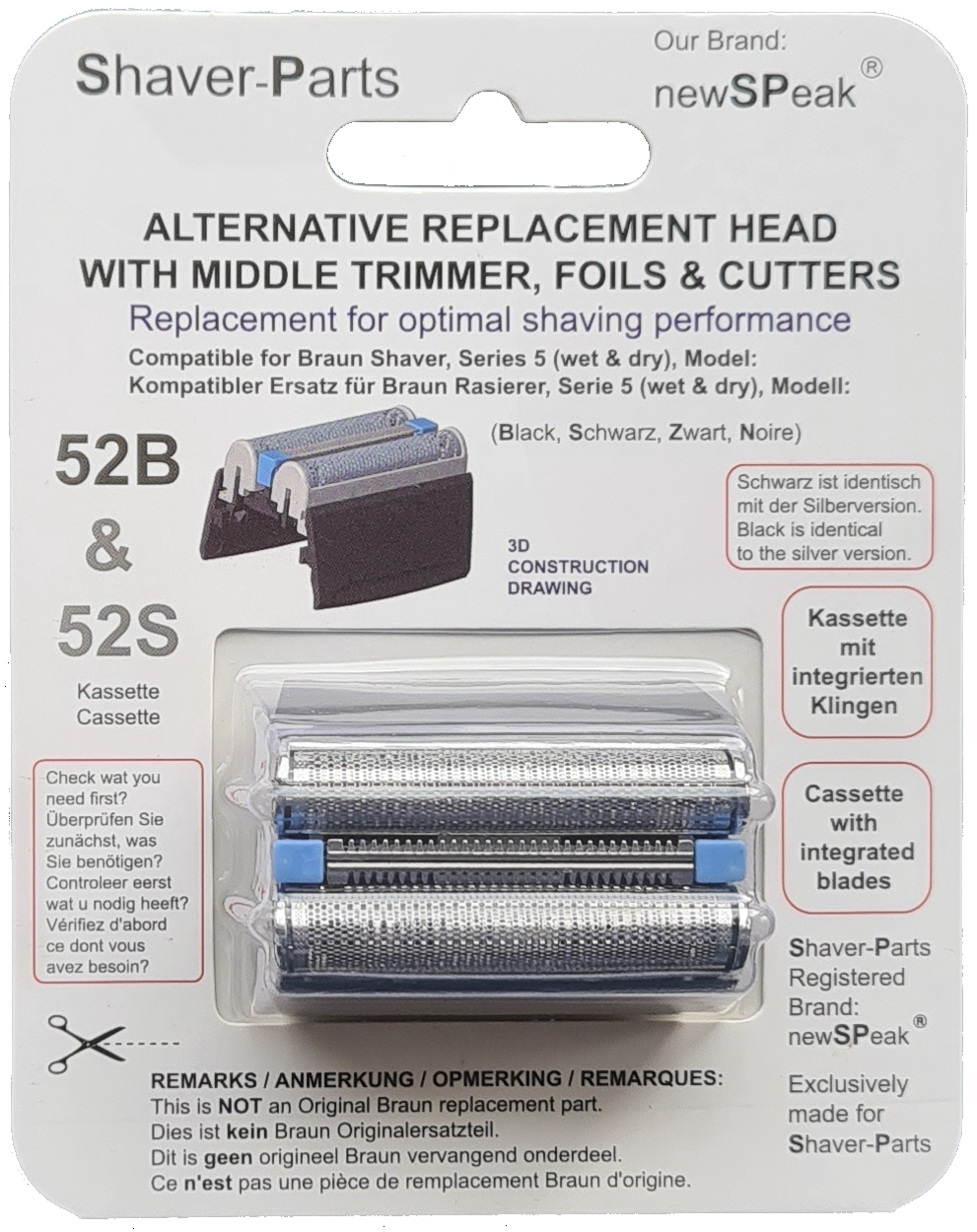 SCANPART Scherkopf kompatibel mit Braun 52B, 52S Ersatzscherkopf 