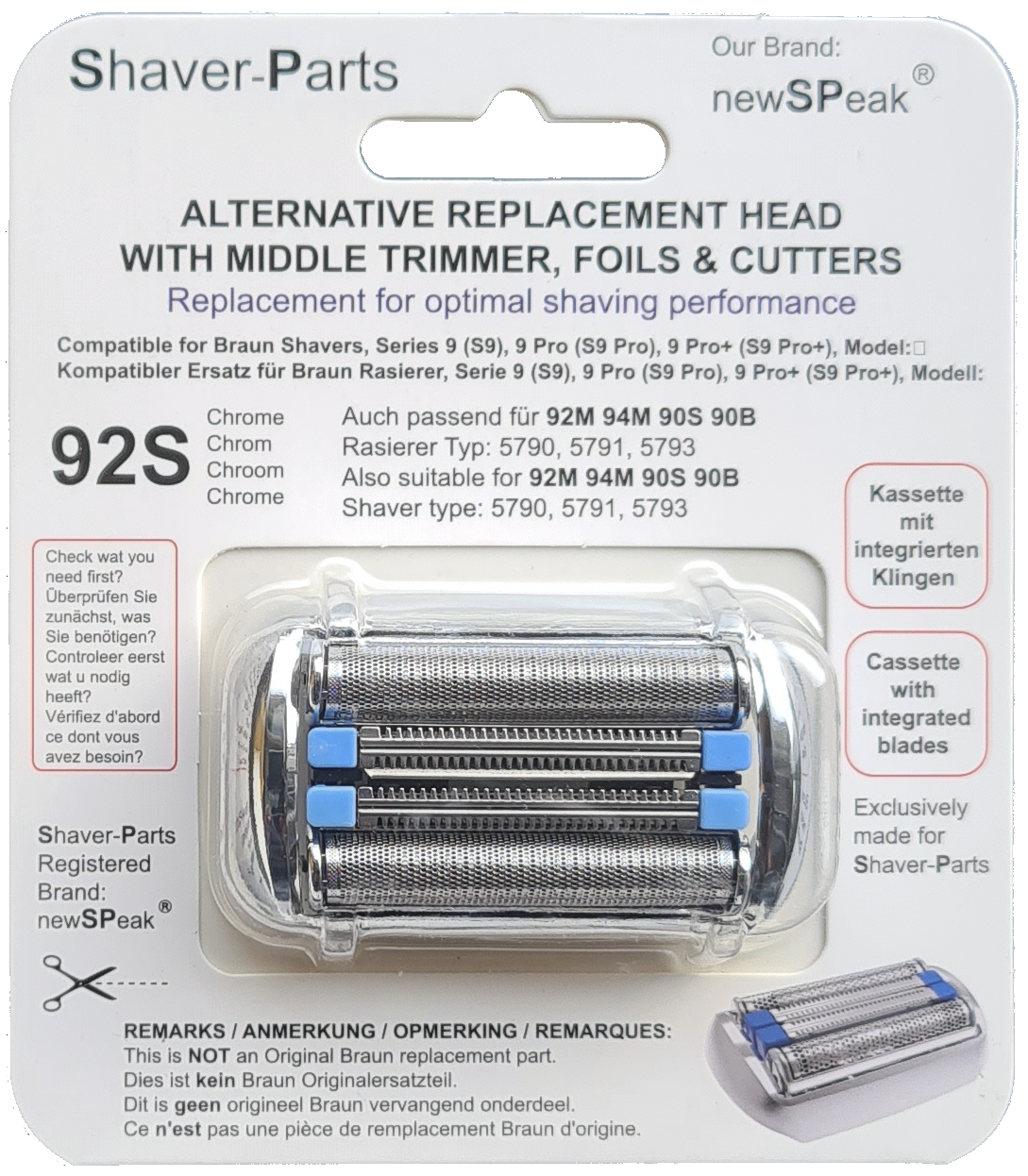 SCANPART Scherkopf kompatibel mit Braun 92S, 94M, 92M, 90S, 90B, 92B Ersatzscherkopf 
