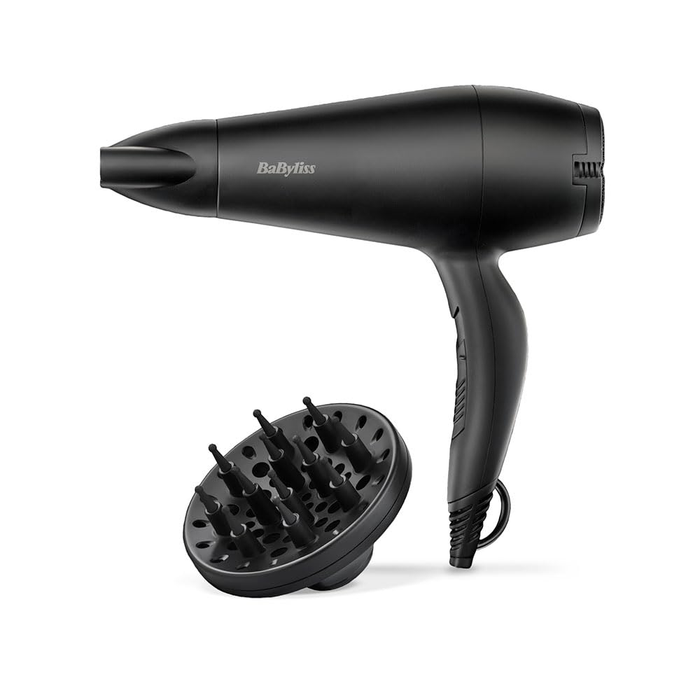BaByliss D215DE Power Smooth 2000 Haartrockner (2 Temperatur- / 2 Geschwindigkeitseinstellungen, Kaltlufttaste, Ionentechnologie, Zentrierd&uuml;se, Diffusor, Aufh&auml;nge&ouml;se, 2.000 Watt, Schwarz) 