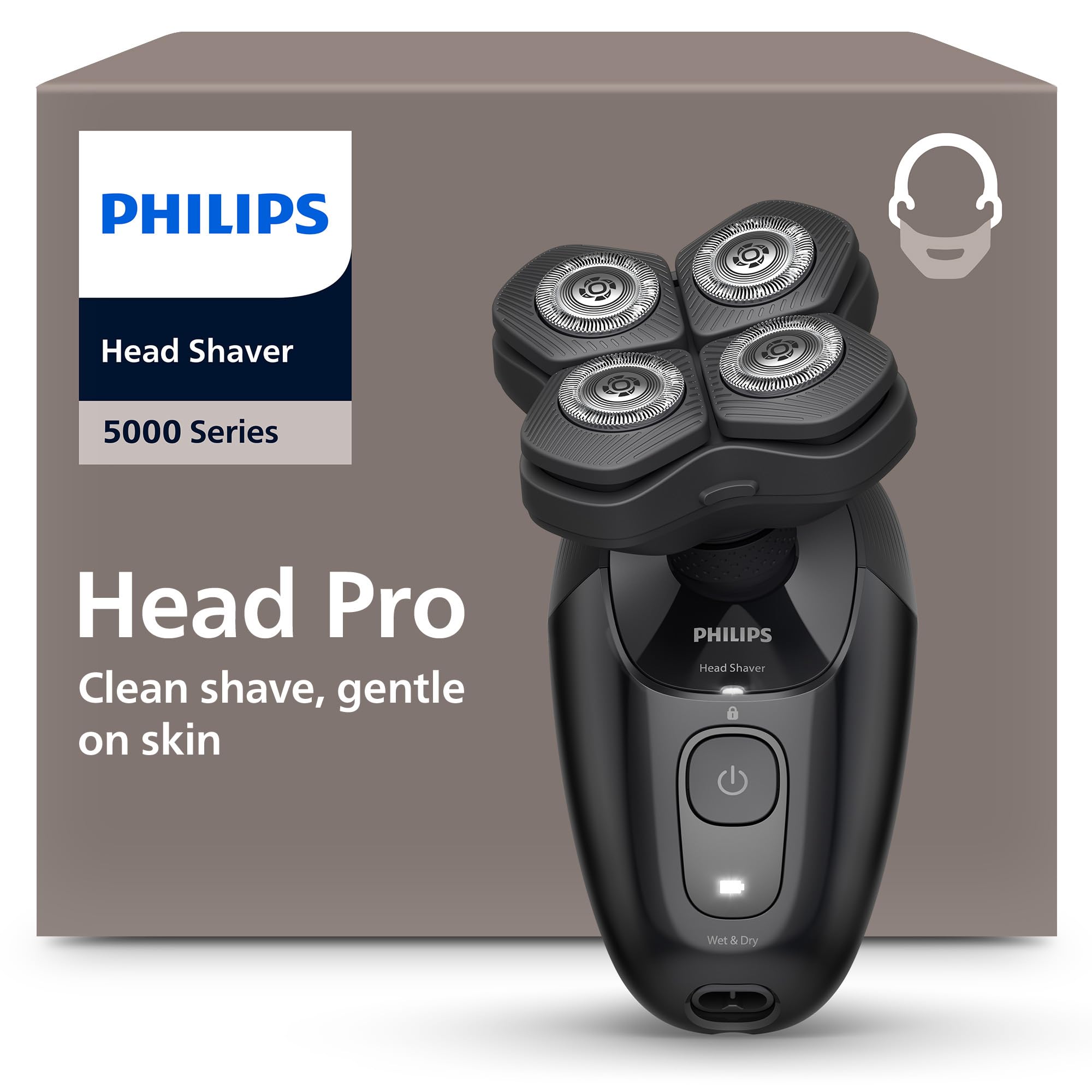 Philips Head Shaver Pro 5000 Series HS5980/15 Glatzenrasierer (Vollst&auml;ndig flexibler Scherkopf, um 360&deg; drehbar, ComfortCut Klingen, ergonomischer Griff, intelligenter PowerAdapt Sensor, Haarauffangsystem, vollst&auml;ndig abwaschbar und wasserdicht, bis zu 60 
