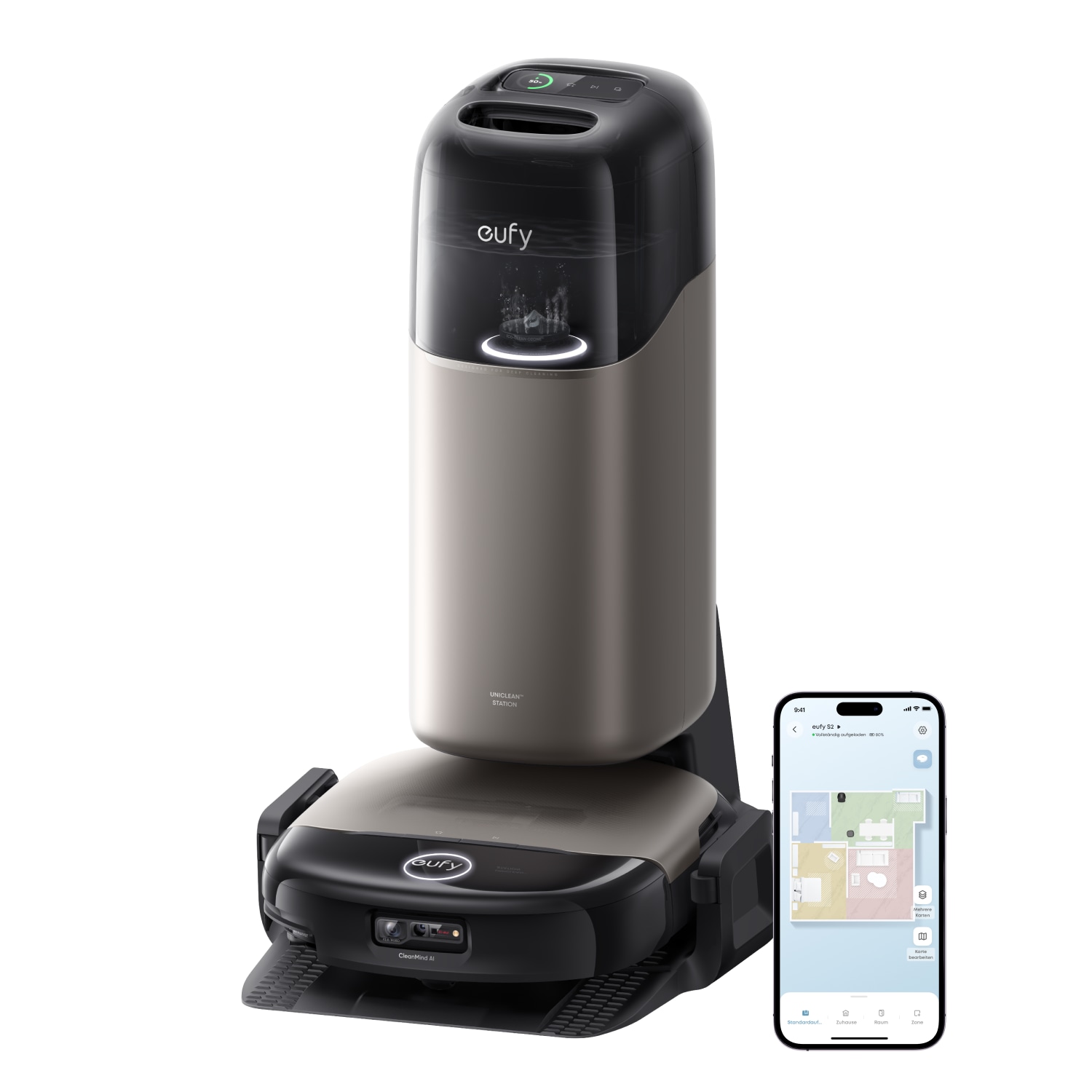 eufy Robot Vacuum Omni S2 Saugroboter mit Wischfunktion (30.000 Pa, 100 AW, AeroTurbo&trade; 2.0, HydroJet&trade; 2.0, 12-in-1 UniClean&trade; Station, 68 Tage automatische Staubabsaugung, DuoSpiral&trade; Entwirrb&uuml;rsten) 