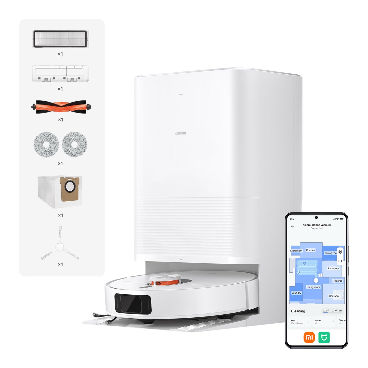 Xiaomi Robot Vacuum X20 Pro Saugroboter mit Wischfunktion (Auto Staubentleerung, Hei&szlig;lufttrocknung, 7000Pa Saugkraft, Teppicherkennung, App-Steuerung, 4 Reinigungsmodi, LDS Laser) 