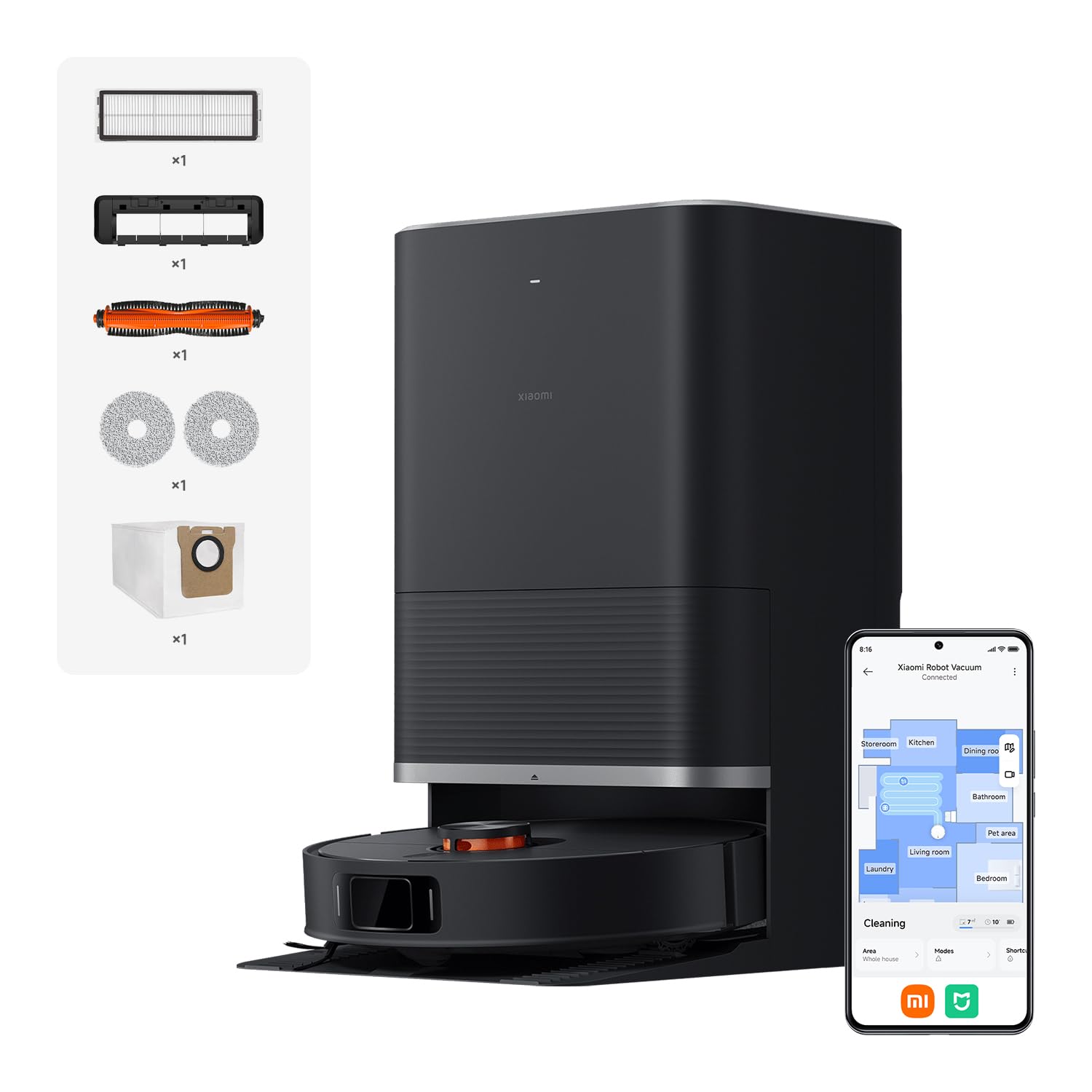 Xiaomi Robot Vacuum X20 Max Saugroboter mit Wischfunktion (Auto Staubentleerung, Hei&szlig;wasserreinigung, Hei&szlig;lufttrocknung, 8000Pa Saugkraft, Teppicherkennung, App-Steuerung, 4 Reinigungsmodi, LDS Laser) 