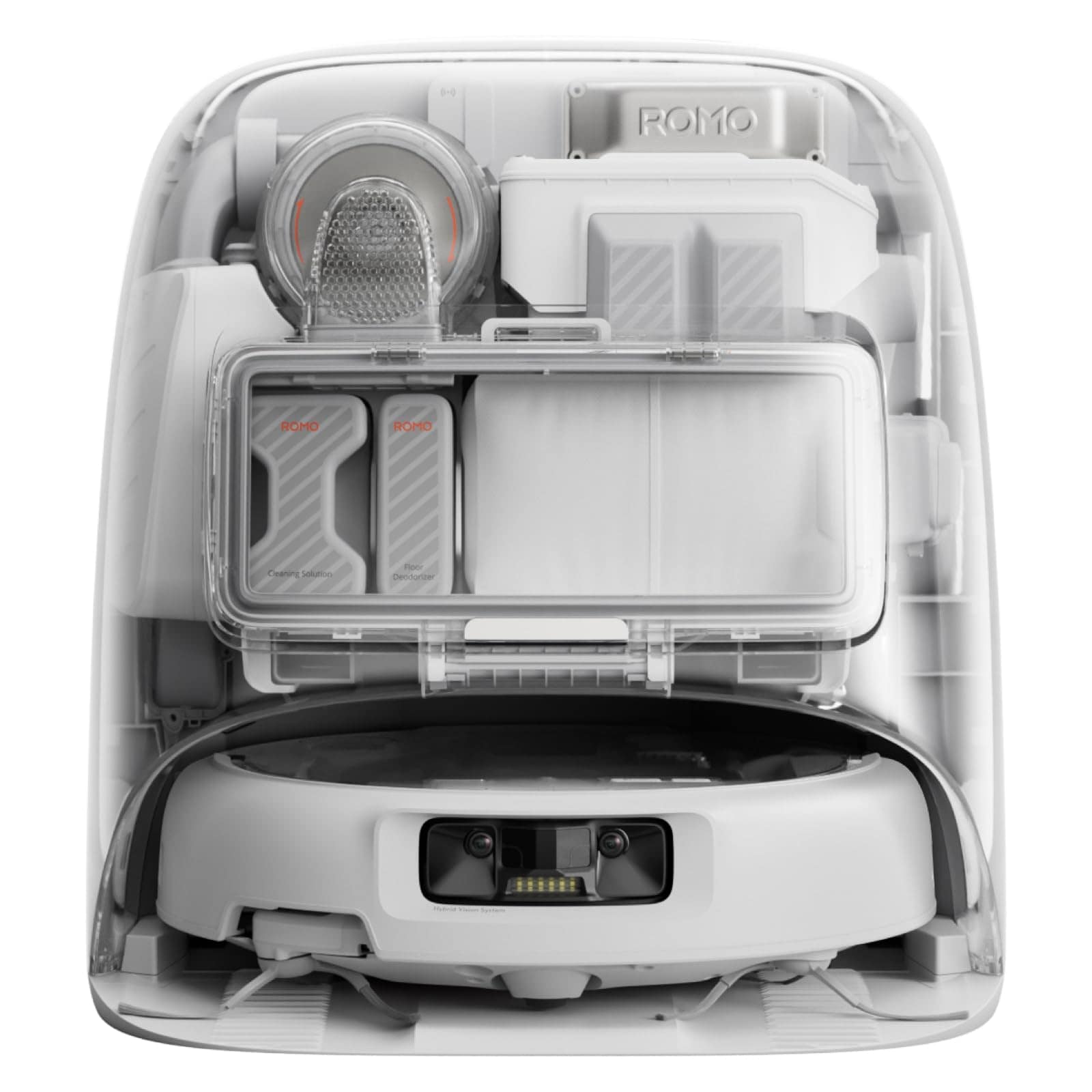 dji ROMO P Saugroboter mit Wischfunktion (25.000 Pa Saugleistung, App-Steuerung, Transparente Optik, Selbstreinigung mit Hei&szlig;wasser, Staubabsaugstation) 