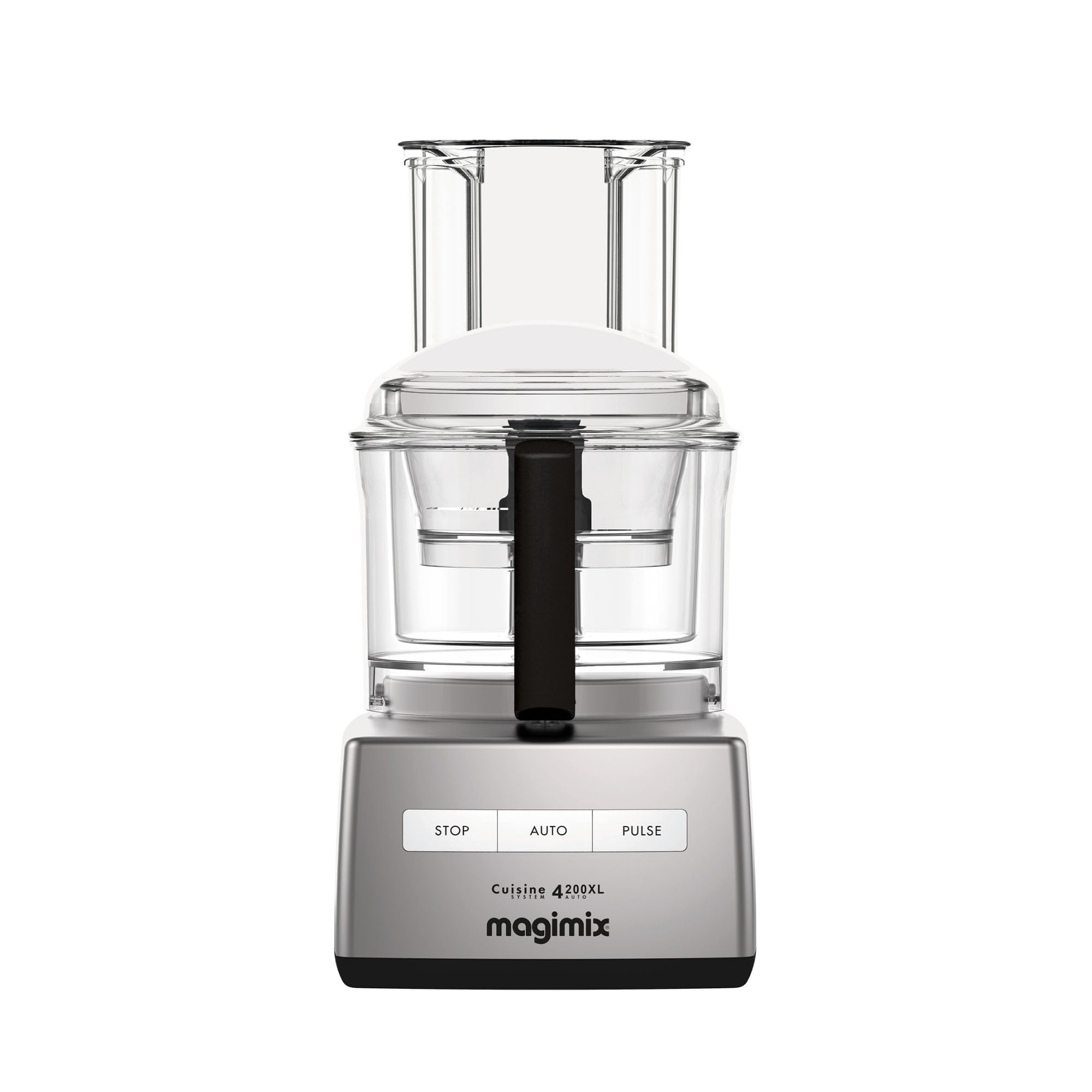 Magimix Cuisine System 4200 XL K&uuml;chenmaschine (950 Watt, 1 Geschwindigkeitsstufe plus Impulsfunktion, 3 Kunststoffsch&uuml;sseln (1,2 l, 2,6 l, 3 l), Blender-Mix(Spritzschutz), 2 Edelstahlmesser, Teigkneter, R&uuml;hrbesen, 2 Raspel- sowie 2 Schneide-Scheibe, Zubeh&ouml; 