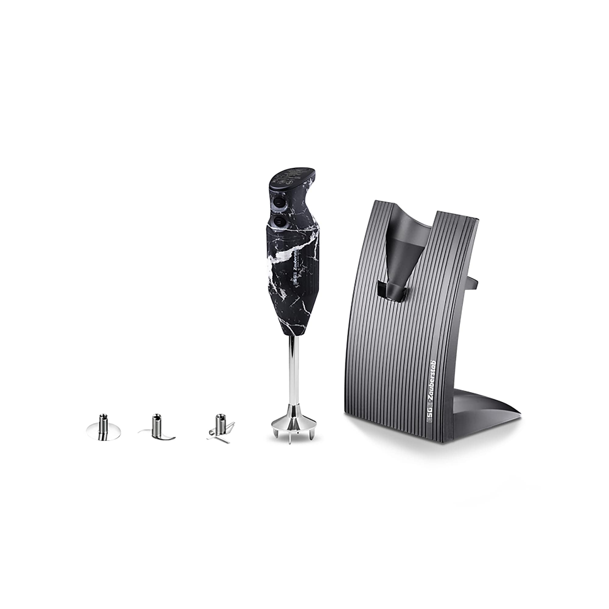 ESGE Zauberstab Design Edition Marmor-Schwarz 91012 Stabmixer (200 Watt, langlebiger, robuster AC-Motor, Made in Switzerland, 2 Stufen, 12.000/17.000 U/Min., Sicherheits-Twinschalter, Aufsteckzentrierung, Zubeh&ouml;r: Multimesser, Schlagscheibe, Fleisch- und G 