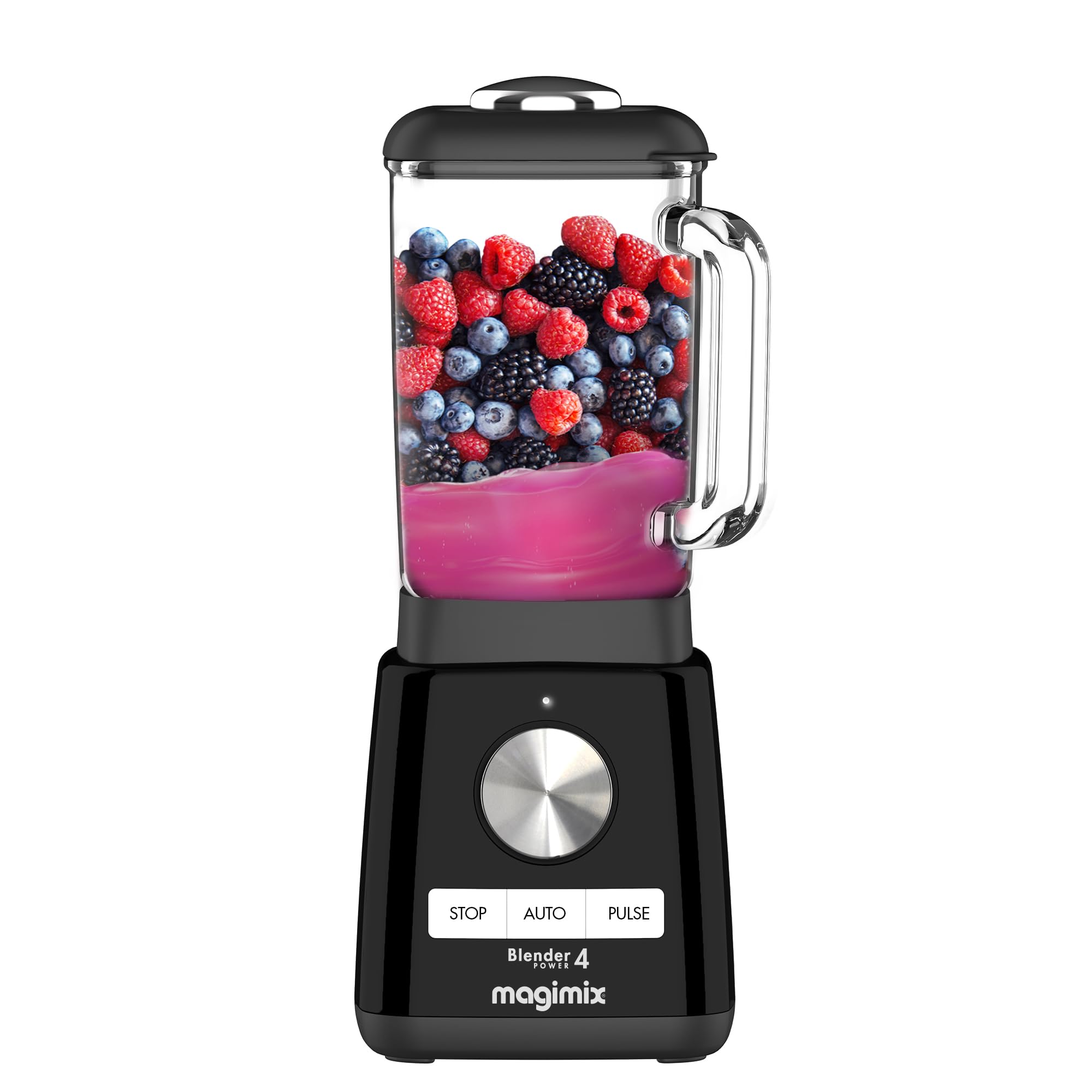 Magimix Power Blender 4 black Standmixer (1.300 Watt, 1,8 Liter Glasbeh&auml;lter, Dosierkappe, R&uuml;hrspachtel, Edelstahlklinge, bis 22.000 U/min., Programme: Eis (Ice), Smoothie, Suppen (Soups) und Desserts/Eis und Reinigungsprogramm, Schwarz) 