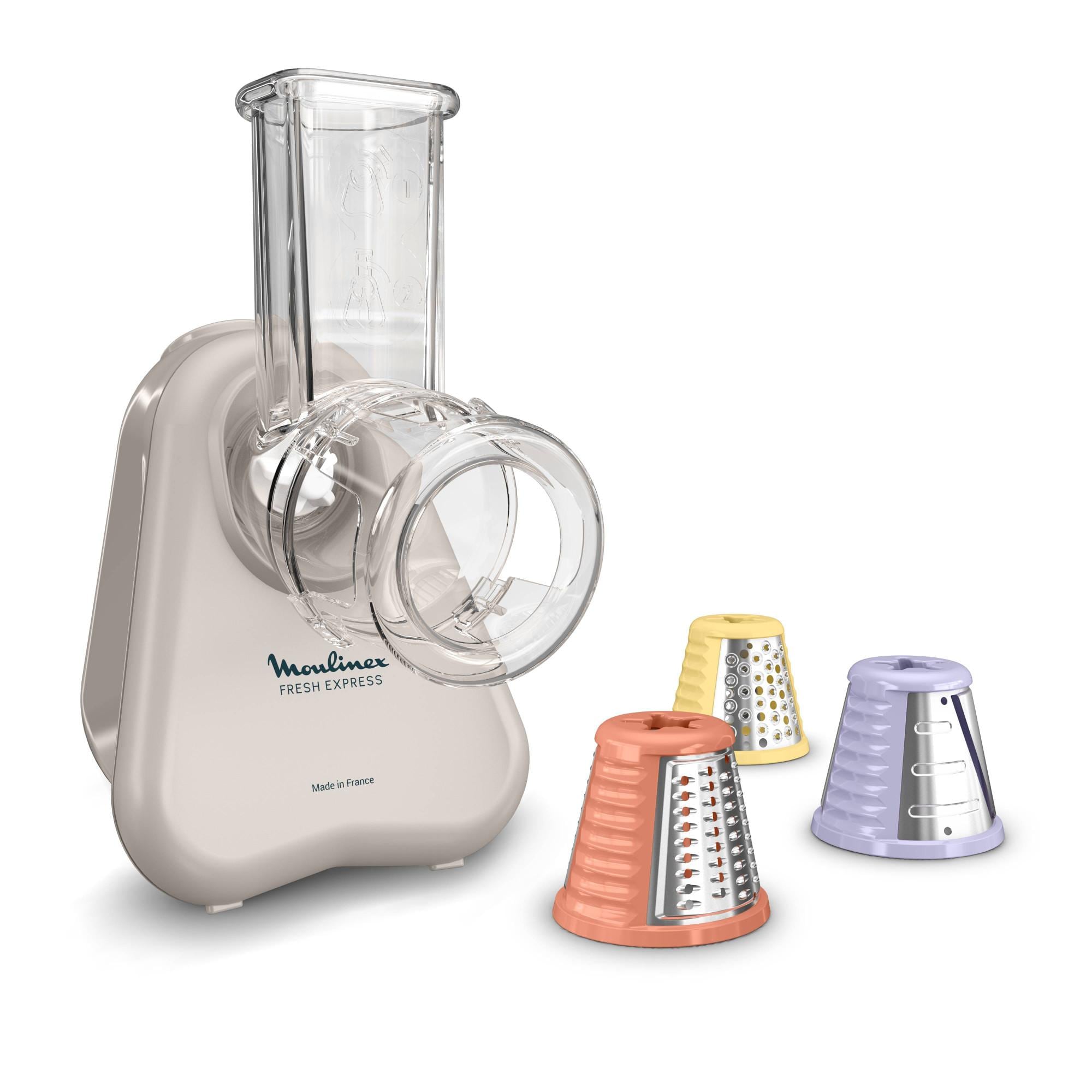 MOULINEX DK853B Fresh Express Gem&uuml;sewolf (Direktserviersystem in die Sch&uuml;ssel, 3 Funktionen in 1: Zerkleinern, Schneiden, Reiben, ultrakompakte Gr&ouml;&szlig;e, &Uuml;berhitzungsschutz, sp&uuml;lmaschinengeeignetes Zubeh&ouml;r, Zubeh&ouml;r: 3 farbige Kegel (Reibe, Schnitzelwerk, Hobe 
