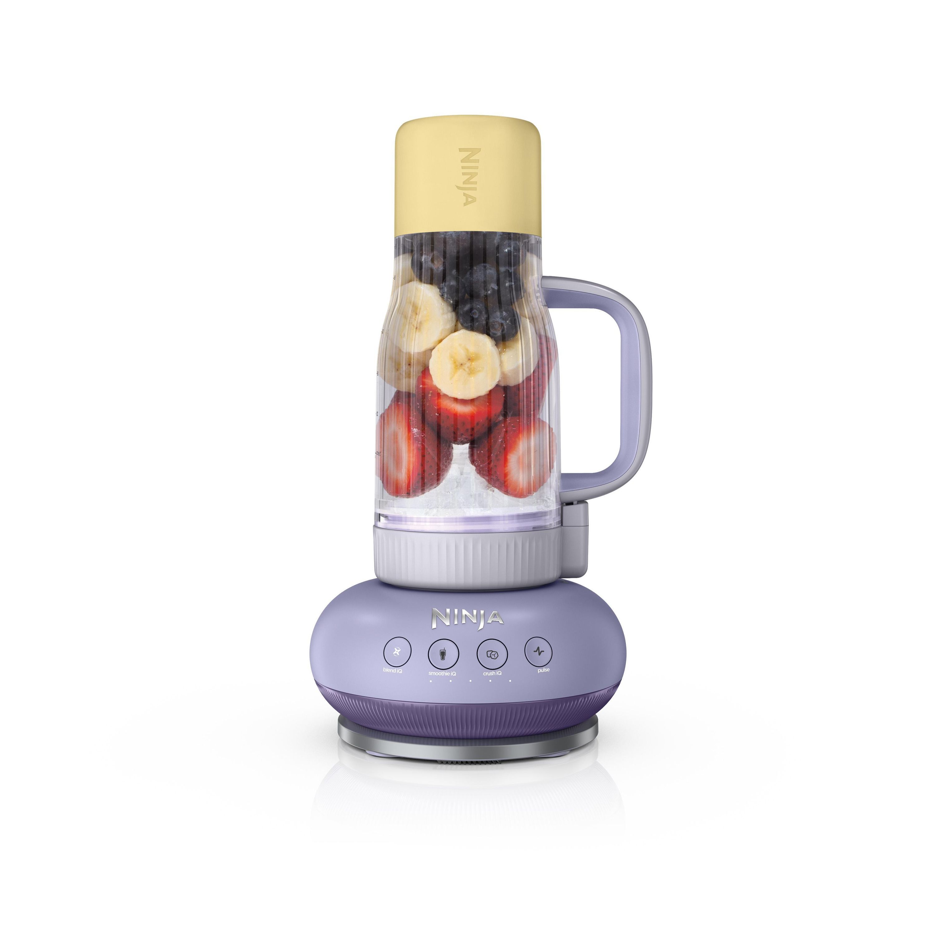 Ninja BlendBoss To-Go-Becher-Mixer - Lavendel/ Gelb DB351EUPR (1.100 Watt, Mixen direkt im abnehmbaren To-Go-Becher (650 ml F&uuml;llmenge), Auto-iQ-Technologie: 3 Programme + Pulse, (Smoothie, Mixen, Zerkleinern), auslaufsicherer Deckel, Strohhalm, CrushBlade, 