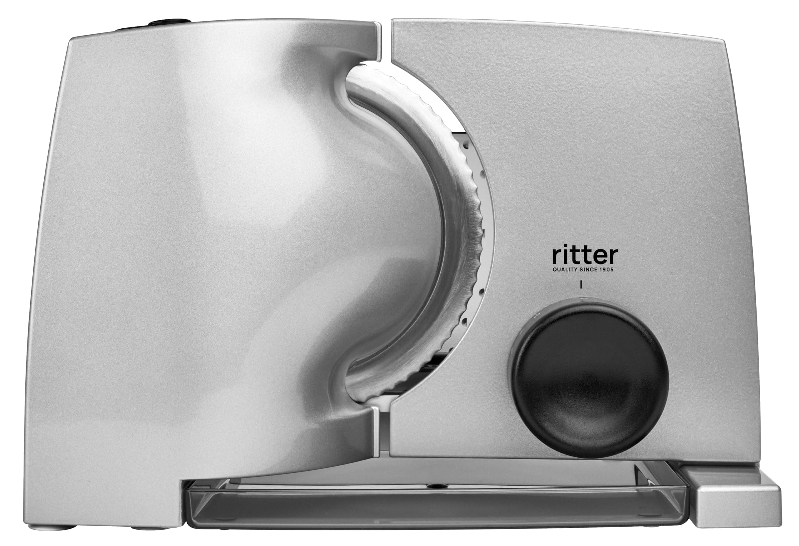 RITTER Allesschneider Compact 1 silber/schwarz (65 Watt, Metallausf&uuml;hrung, Wellenschliffmesser 17 cm &Oslash;, Schnittst&auml;rkeeinstellung bis ca. 20 mm, Sicherheits-, Moment- und Dauerschalter, Made in Germany, Silbermetallic) 