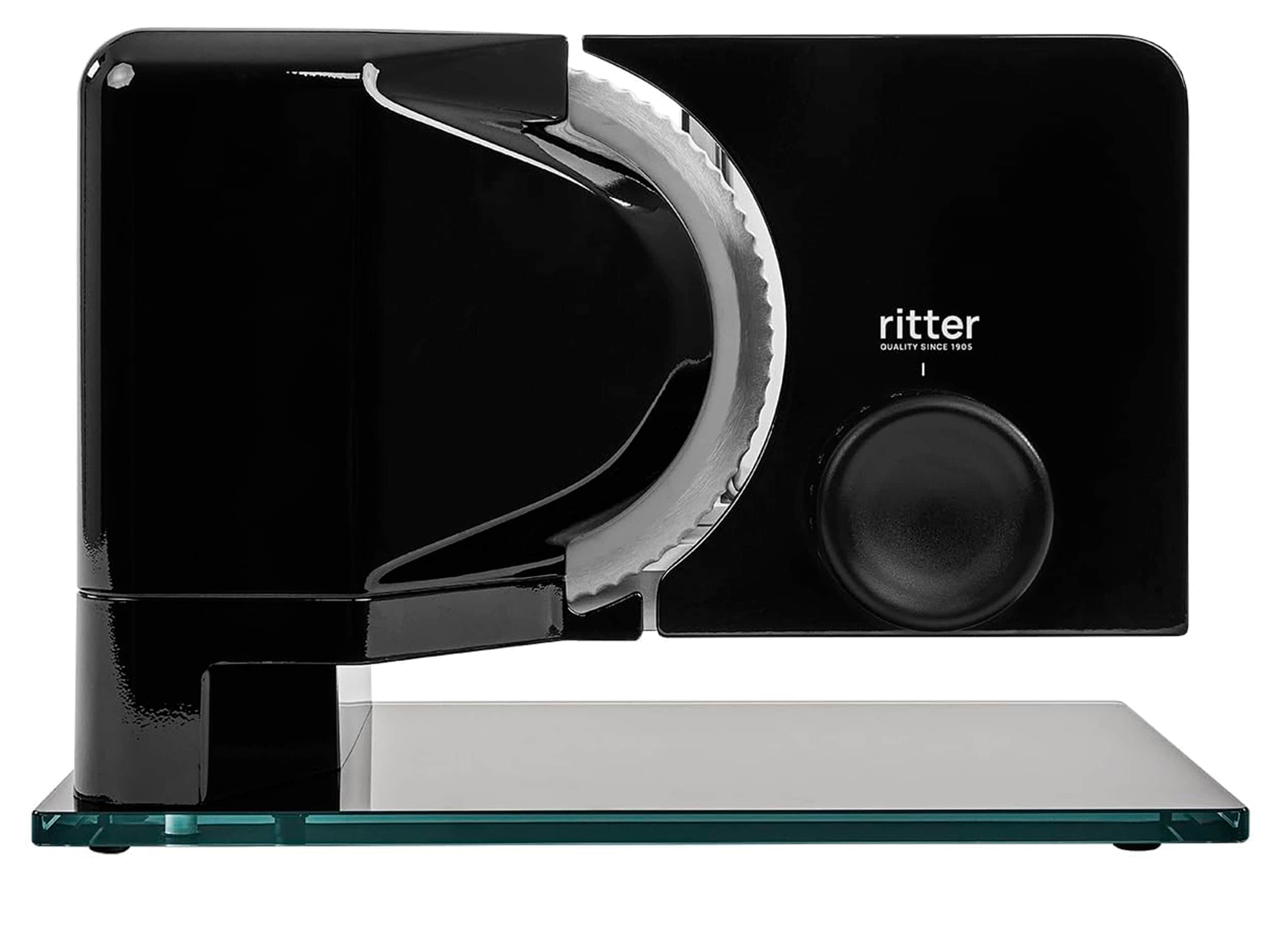 RITTER Allesschneider Sono 2 Schwarz (Metallausf&uuml;hrung, freitragend, Wellenschliffmesser, 17 cm &Oslash;, Sicherheits-Moment- und Dauerschalter, 65 Watt Eco-Motor) 