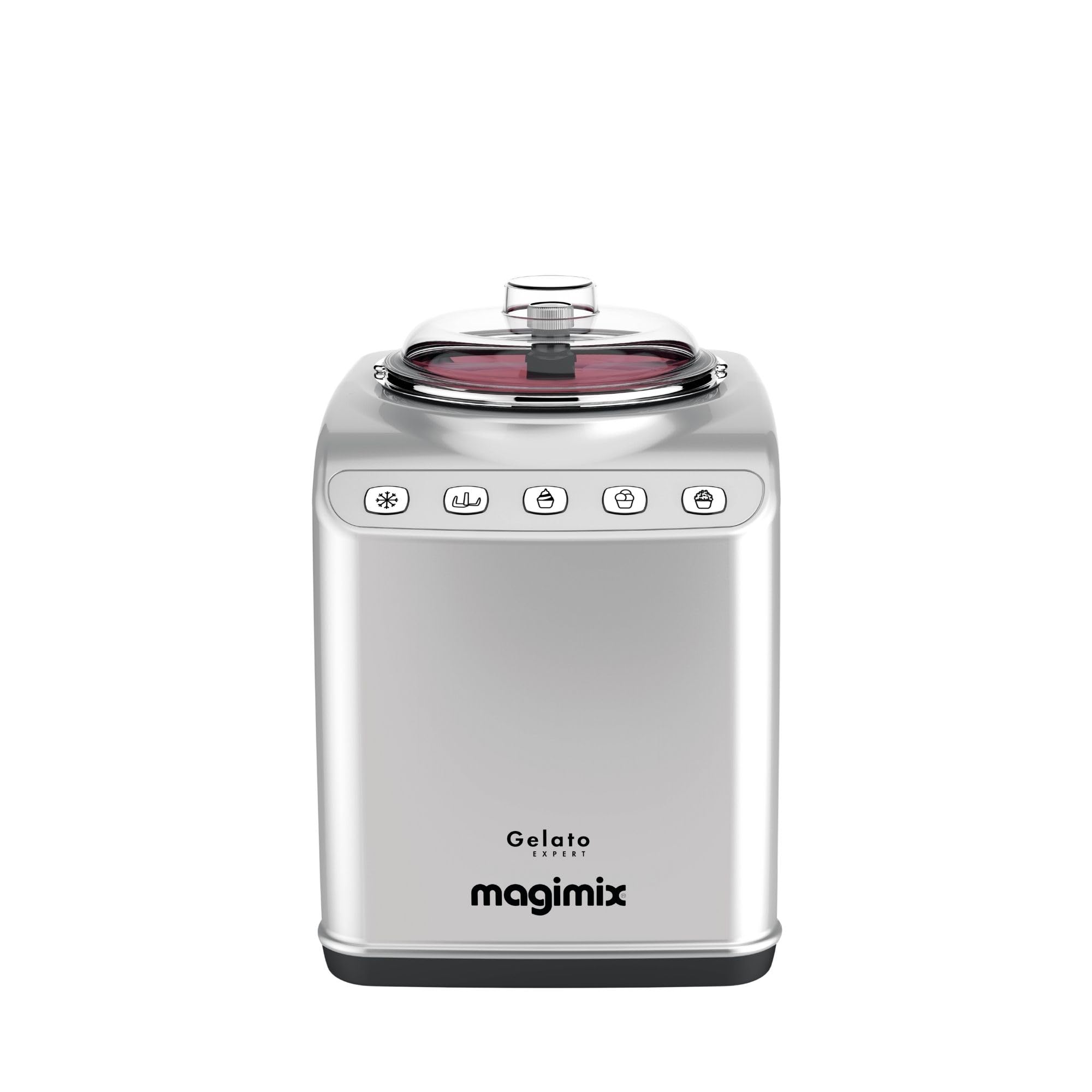 Magimix Gelato Expert Eismaschine (f&uuml;r ca. 2 Liter Speiseeis, Sorbet oder Softeis, autonomes K&uuml;hlungssystem, Zeitschaltuhr, inkl. R&uuml;hrarm, Edelstahlbeh&auml;lter, Silber) 