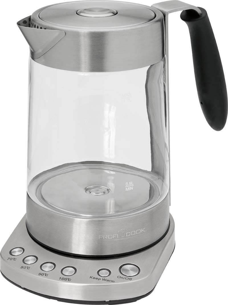 ProfiCook PC-WKS 1020 G Tee- und Wasserkocher mit Temperaturwahl Glas / Edelstahl 