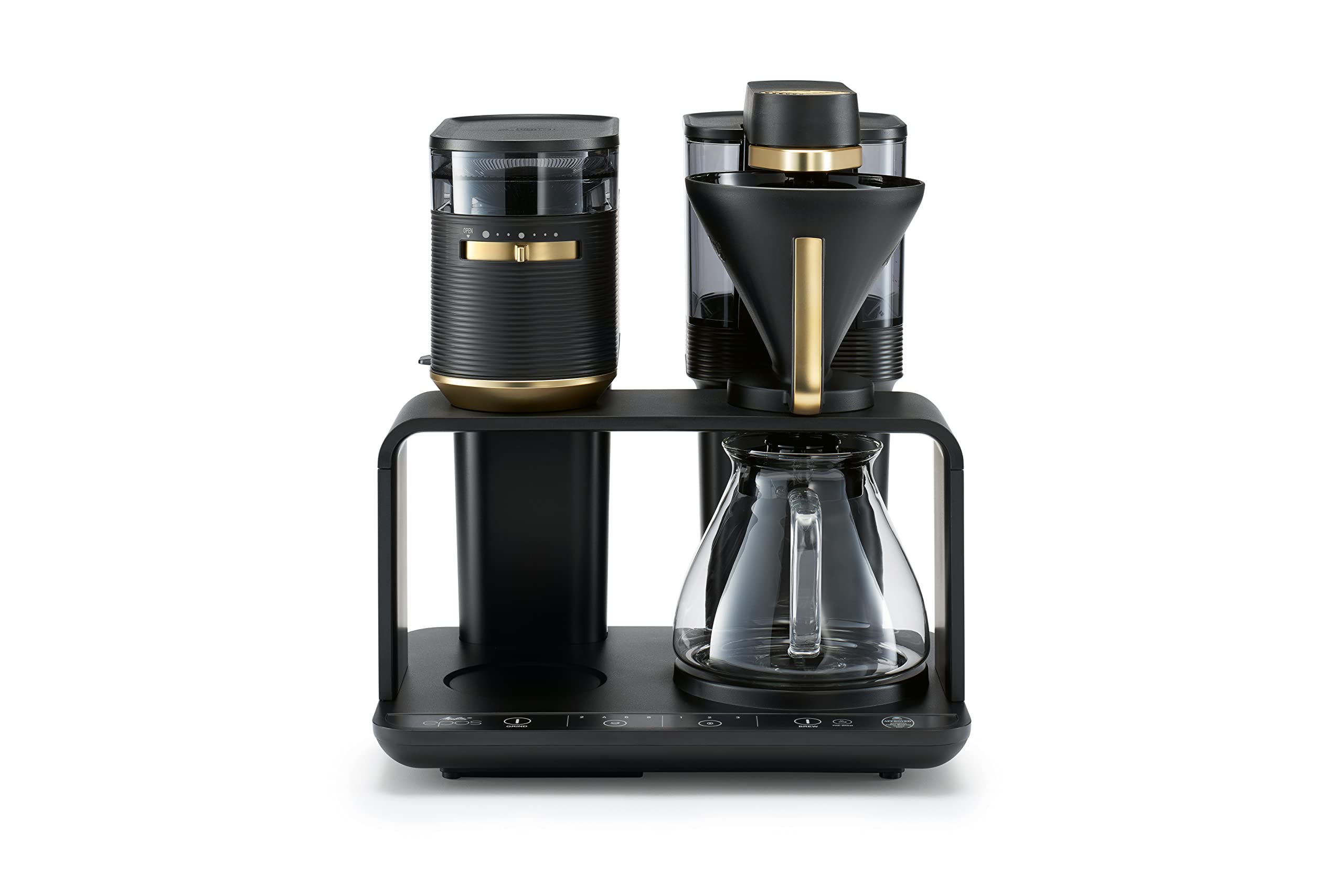 MELITTA 1024-04 EPOS schwarz/gold Kaffeemaschinen (Integrierte Kaffeem&uuml;hle, Glaskanne, Warmhalteplatte, Abschaltautomatik) 