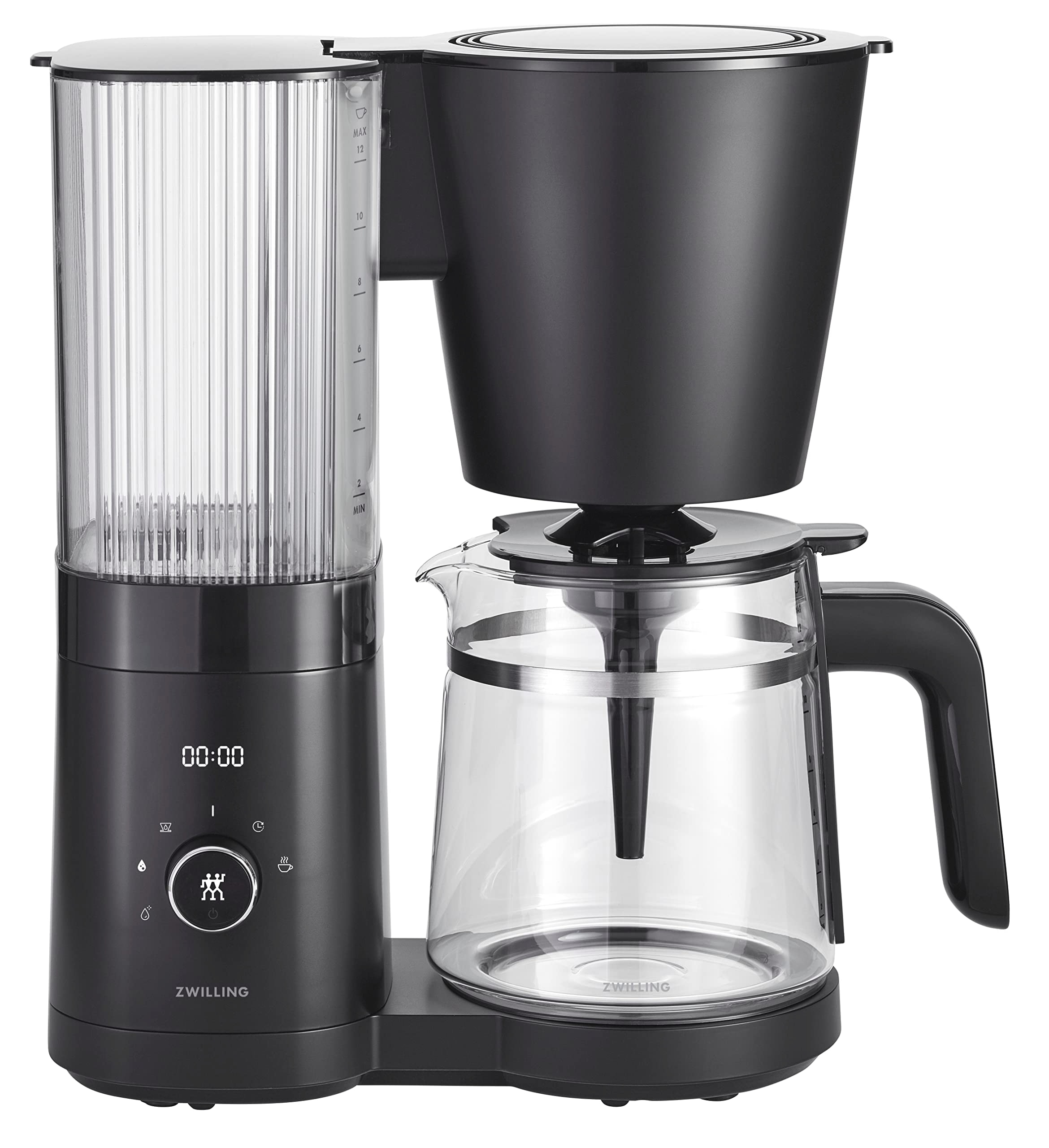 ZWILLING 1010447 Enfinigy Filterkaffeemaschine (12 Tassen, 1,5 l Wassertank, Glaskanne, Warmhalteplatte, schwarz) 