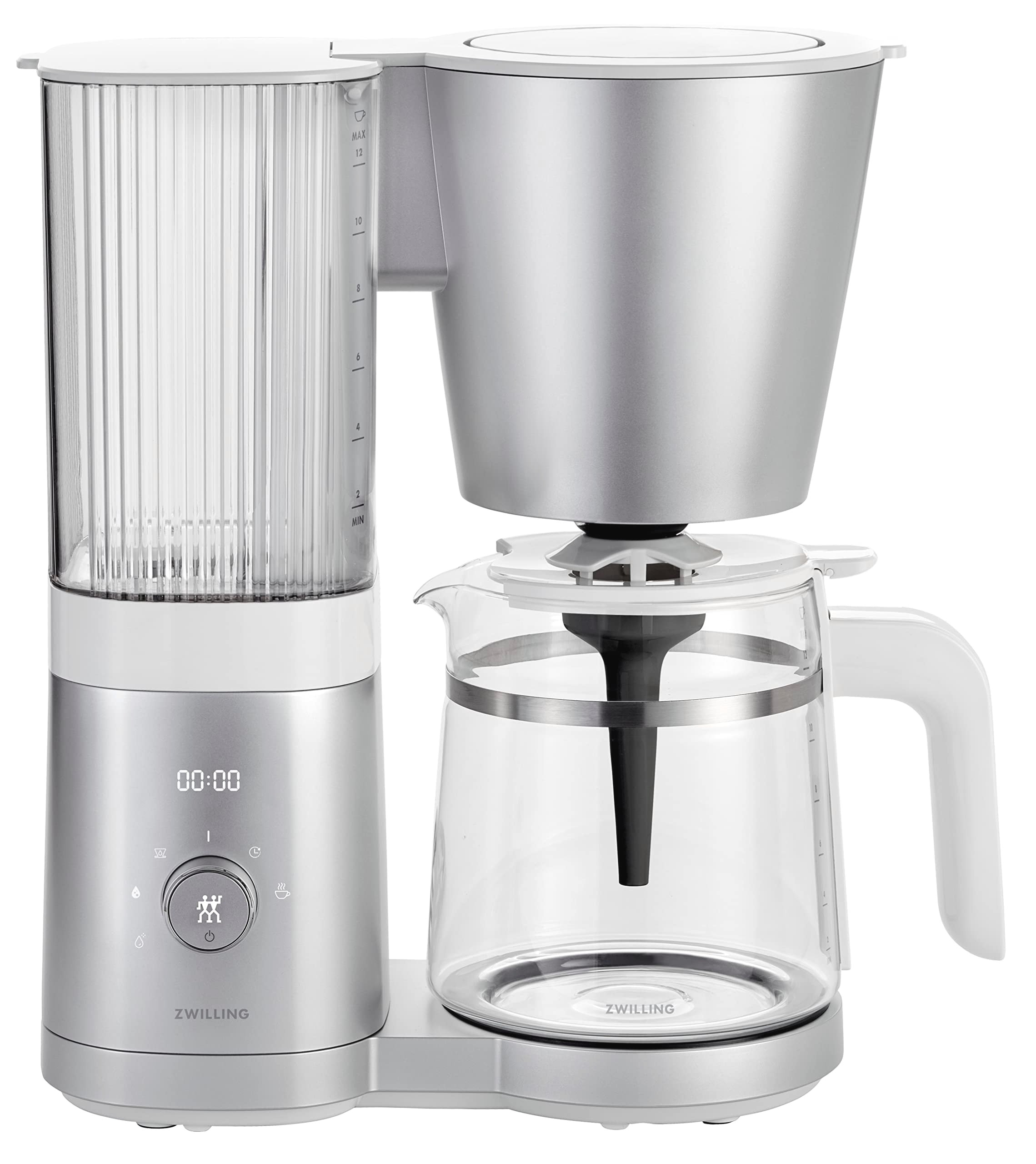 ZWILLING 1008909 Enfinigy Filterkaffeemaschine (12 Tassen, 1,5 l Wassertank, Glaskanne, Warmhalteplatte, silber) 