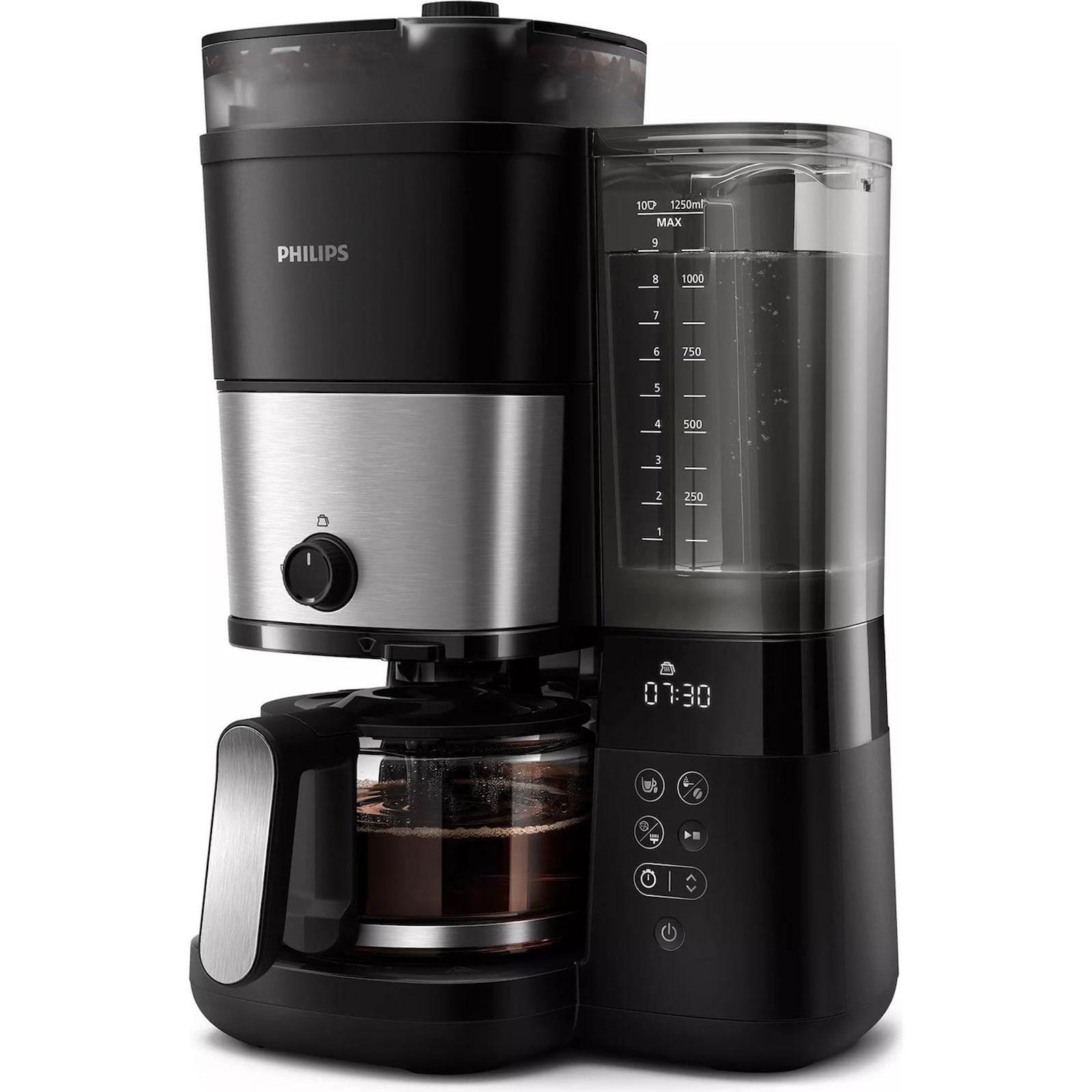 Philips HD 7900/01 Filterkaffeemaschine (10 Tassen, 1,25 l Wassertank, Glaskanne, Mahlwerk, Tropf-Stopp, Warmhaltefunktion, Wasserstandanzeige, Aroma-Twister) 