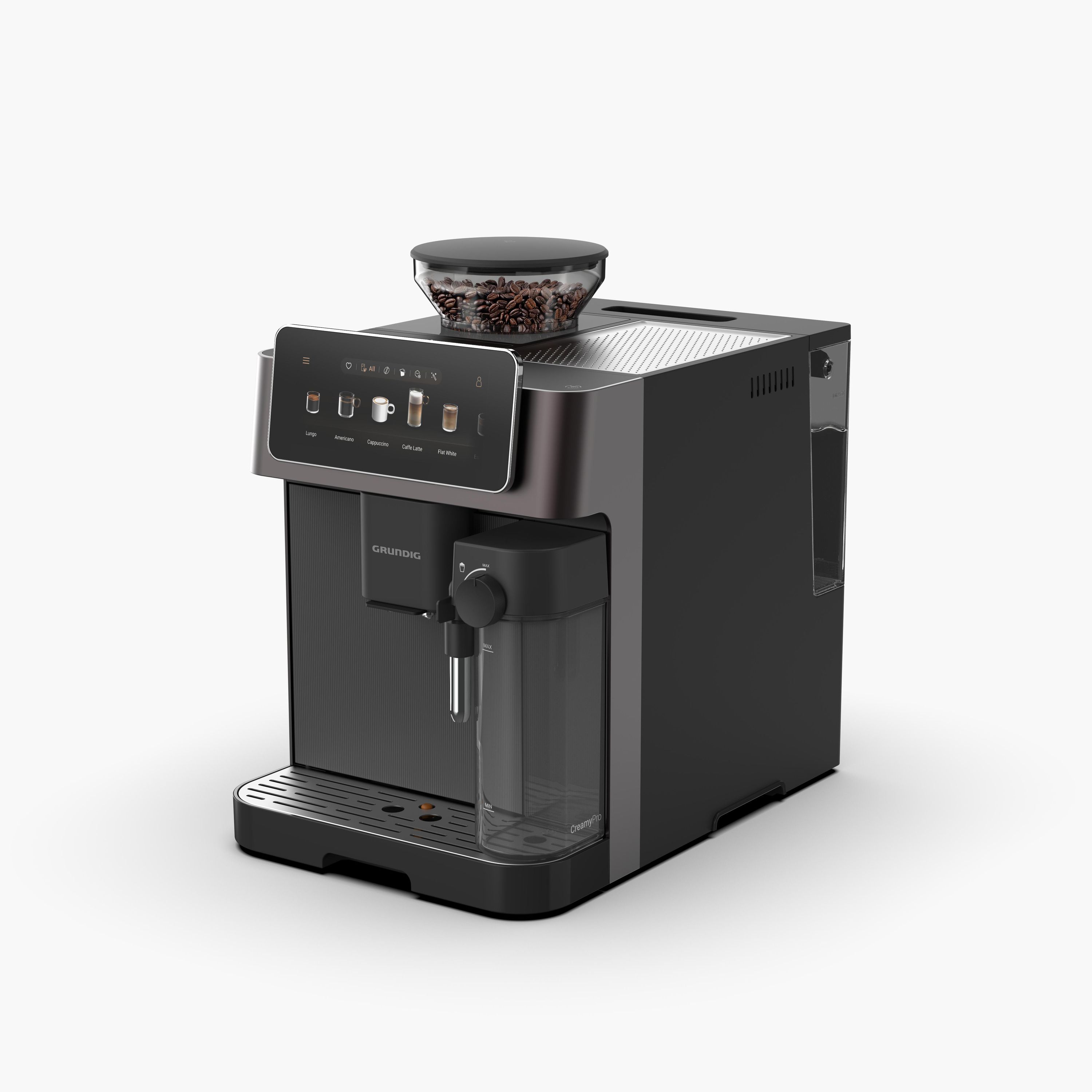 Grundig KVA 9230 Kaffeevollautomat (Edelstahlmahlwerk mit 13 Einstellungen, 400 g Bohnenbeh&auml;lter, 2 l Wassertank, 6,8 Zoll Full-TFT, 600 ml Milchbeh&auml;lter, App) 