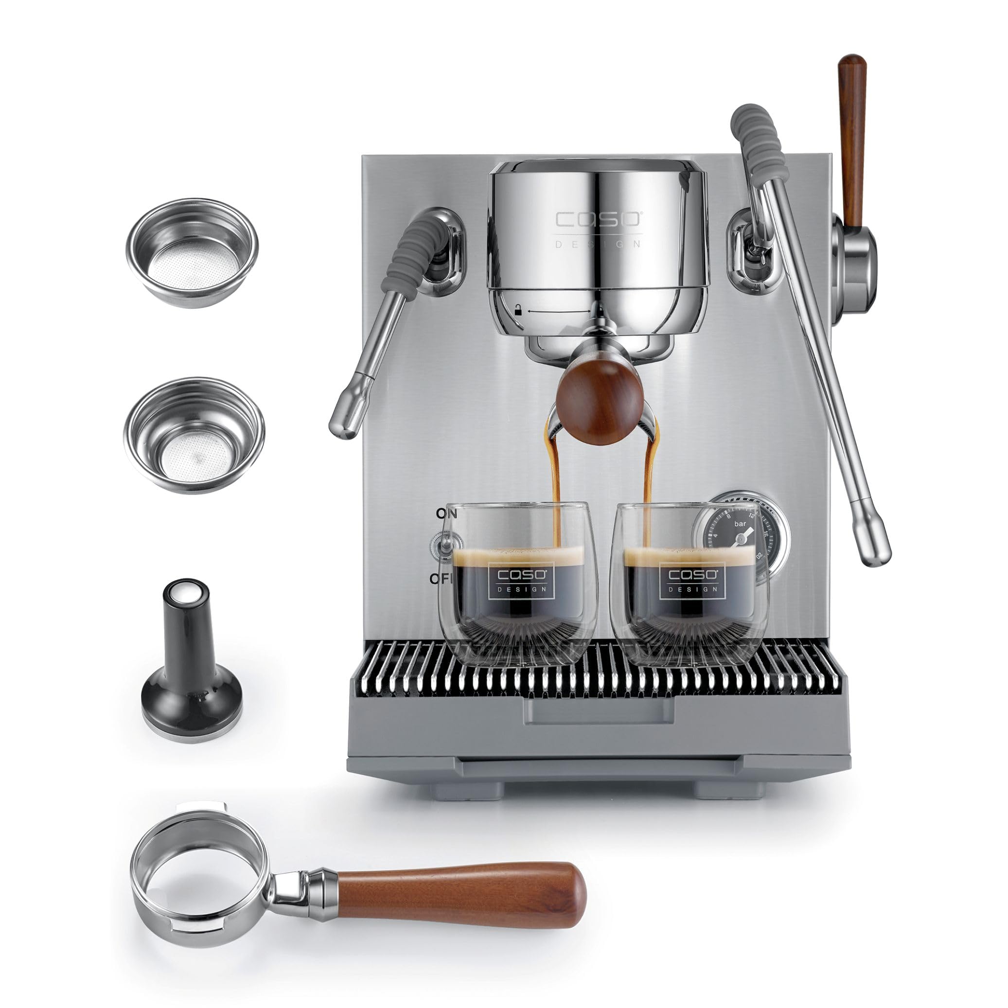 Caso EspressoGourmet Advanced Siebtr&auml;ger-Espressomaschine (19 bar Ulka-Pumpe, PID-Temperatursteuerung, 3000 Watt, Edelstahl-Dampflanze, automatische Vorbr&uuml;hfunktion, 2 l Wassertank, LED-Anzeige) 