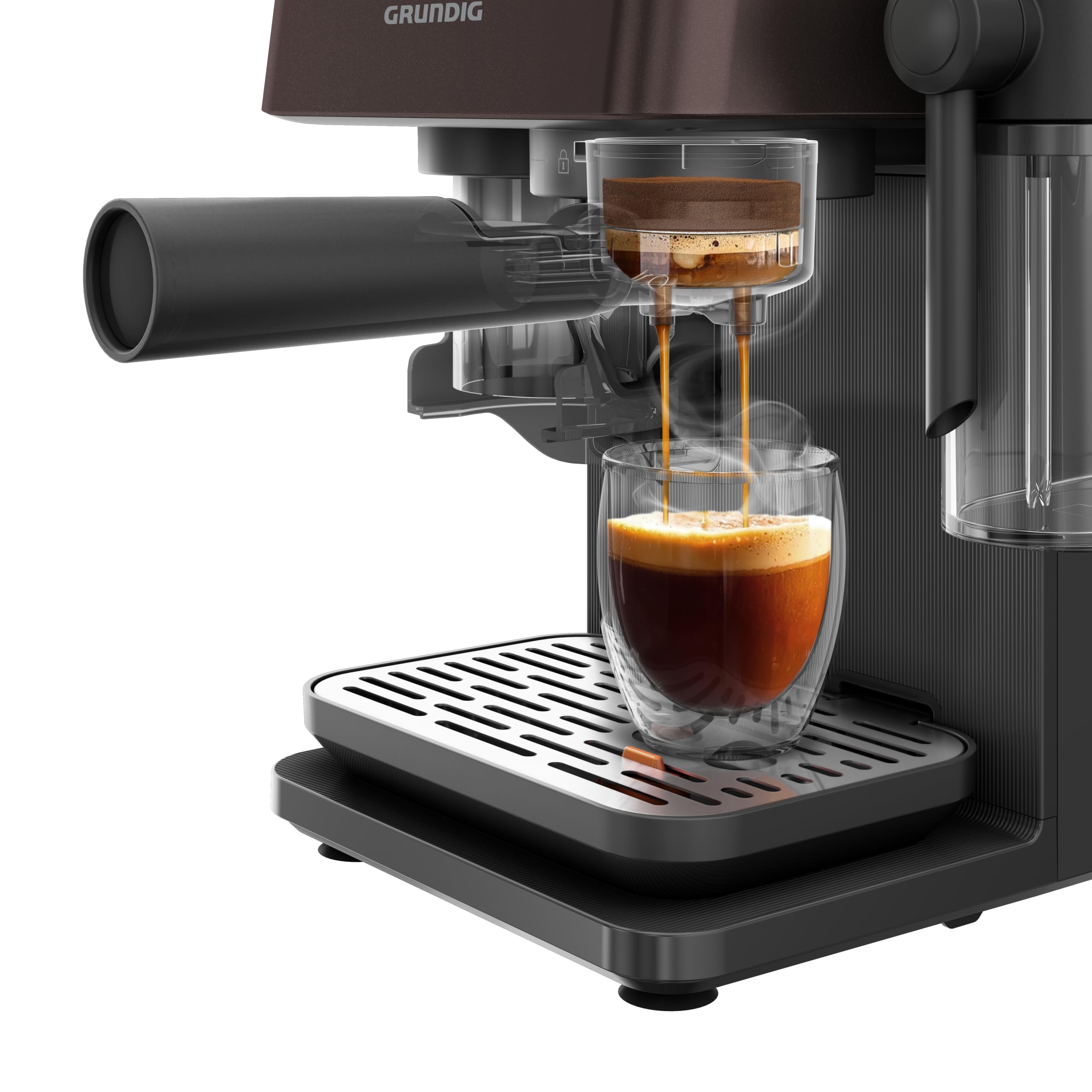 Grundig KSM 8530 Kaffeevollautomat (Edelstahlmahlwerk, Dunkelbraun/Schwarz, Touch-Display, 150 g Bohnenbeh&auml;lter, 1,5 Liter Wassertank, CreamyPro&trade; Milchsystem, 20 Bar Pumpendruck, BrewSense&trade; Technologie) 