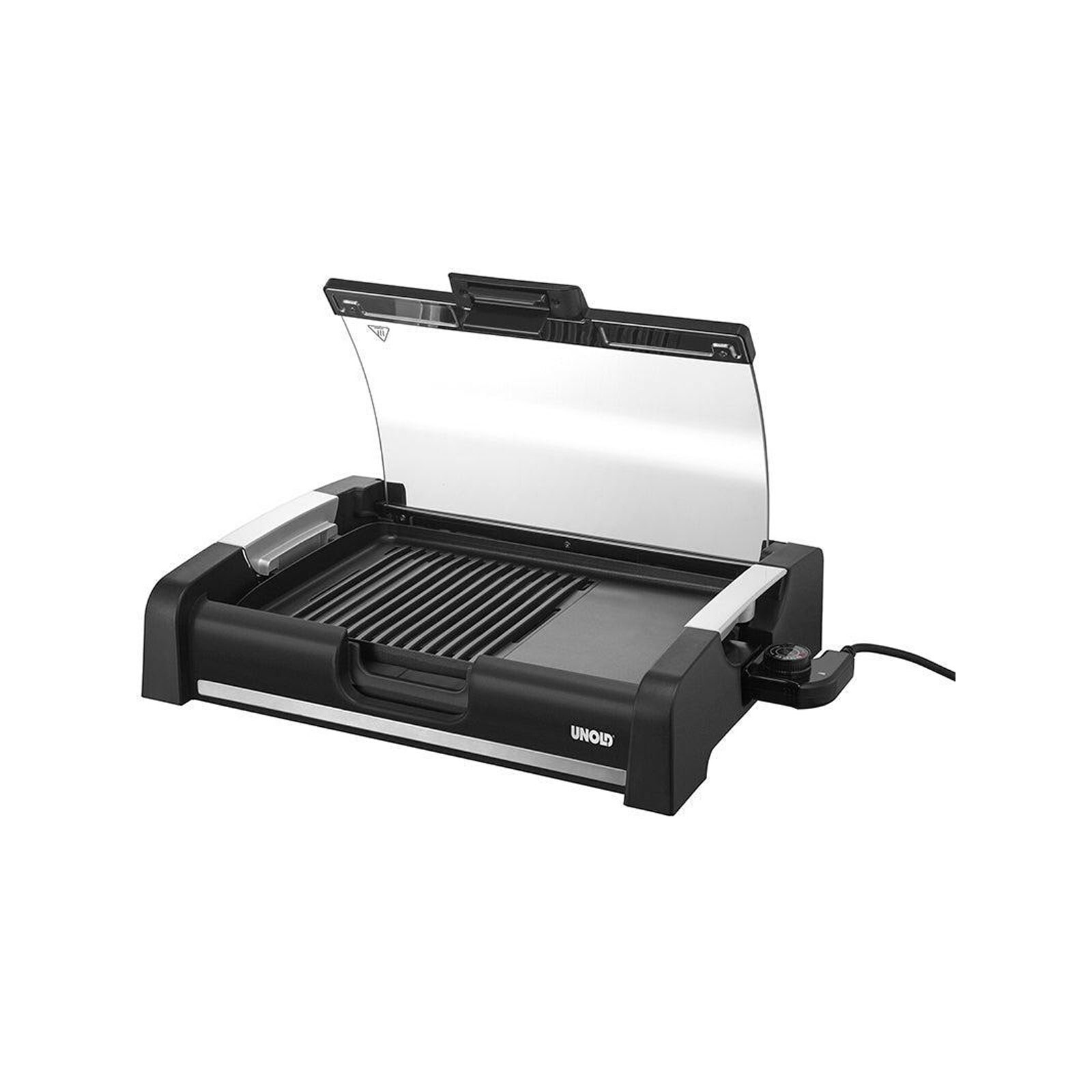 UNOLD Barbecue-Grill Edel Tischgrill (1.650W, Temperaturregler bis ca. 210&deg;C, Grillfl&auml;che ca. 35 x 25 cm, keramische Antihaftbeschichtung, geriffelte und glatte Grillfl&auml;che) 