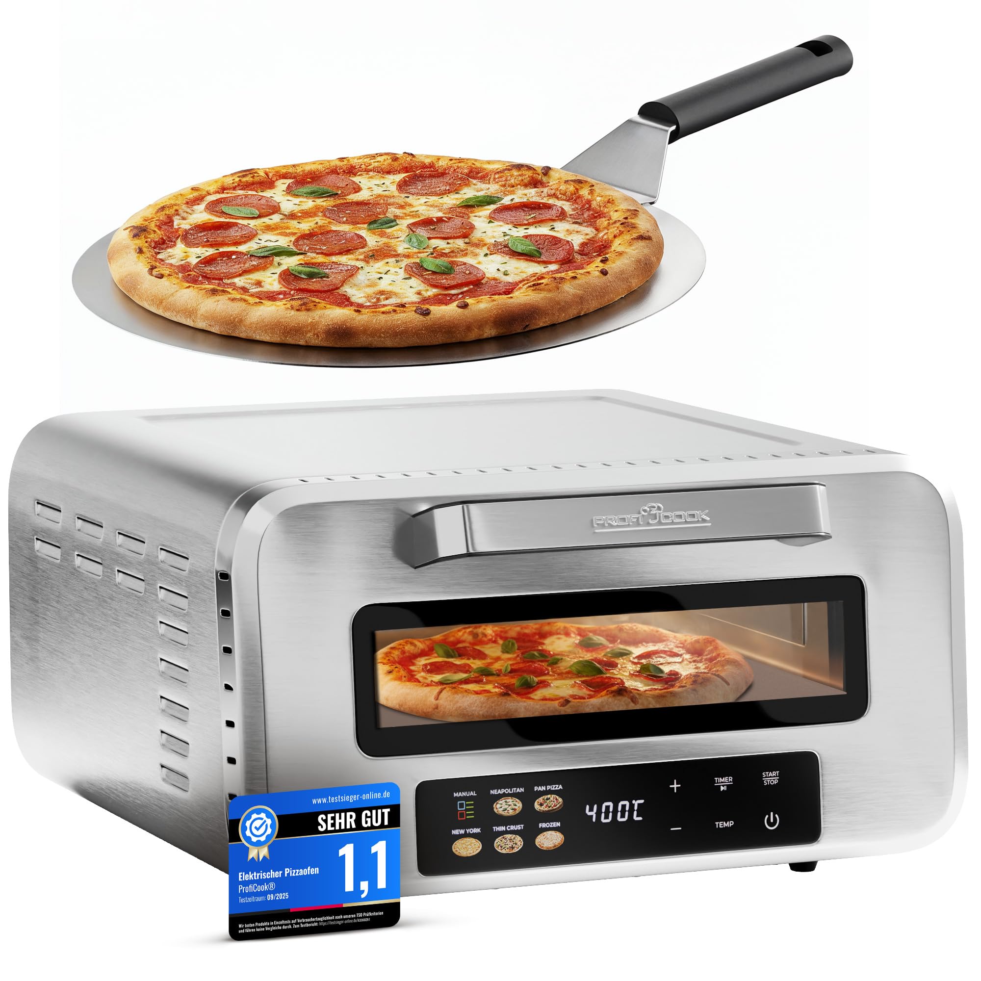 PROFICOOK PC-PO 1323 Pizzaofen (2100 W, 5 Automatikprogramme, 60 min Timer, inkl. Pizzastein) 