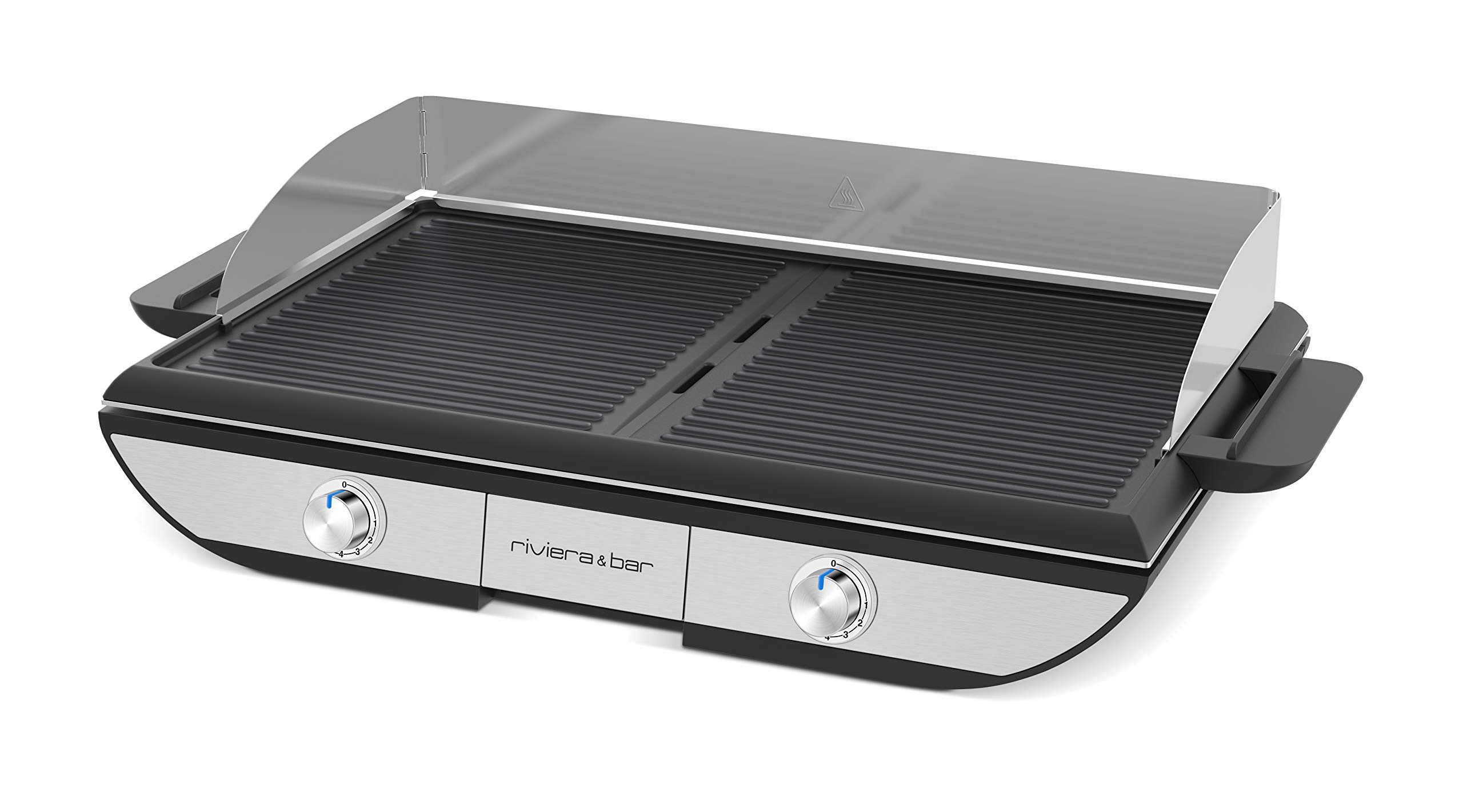 riviera&;bar Plancha Grill 2in1 Tischgrill (2.300 Watt, 2-in-1 Plancha &amp; Grillstruktur, abnehmbare Platte, 2 separate Heizzonen, Grillfl&auml;che 53,5 x 33 cm, f&uuml;r 8?10 Personen) 