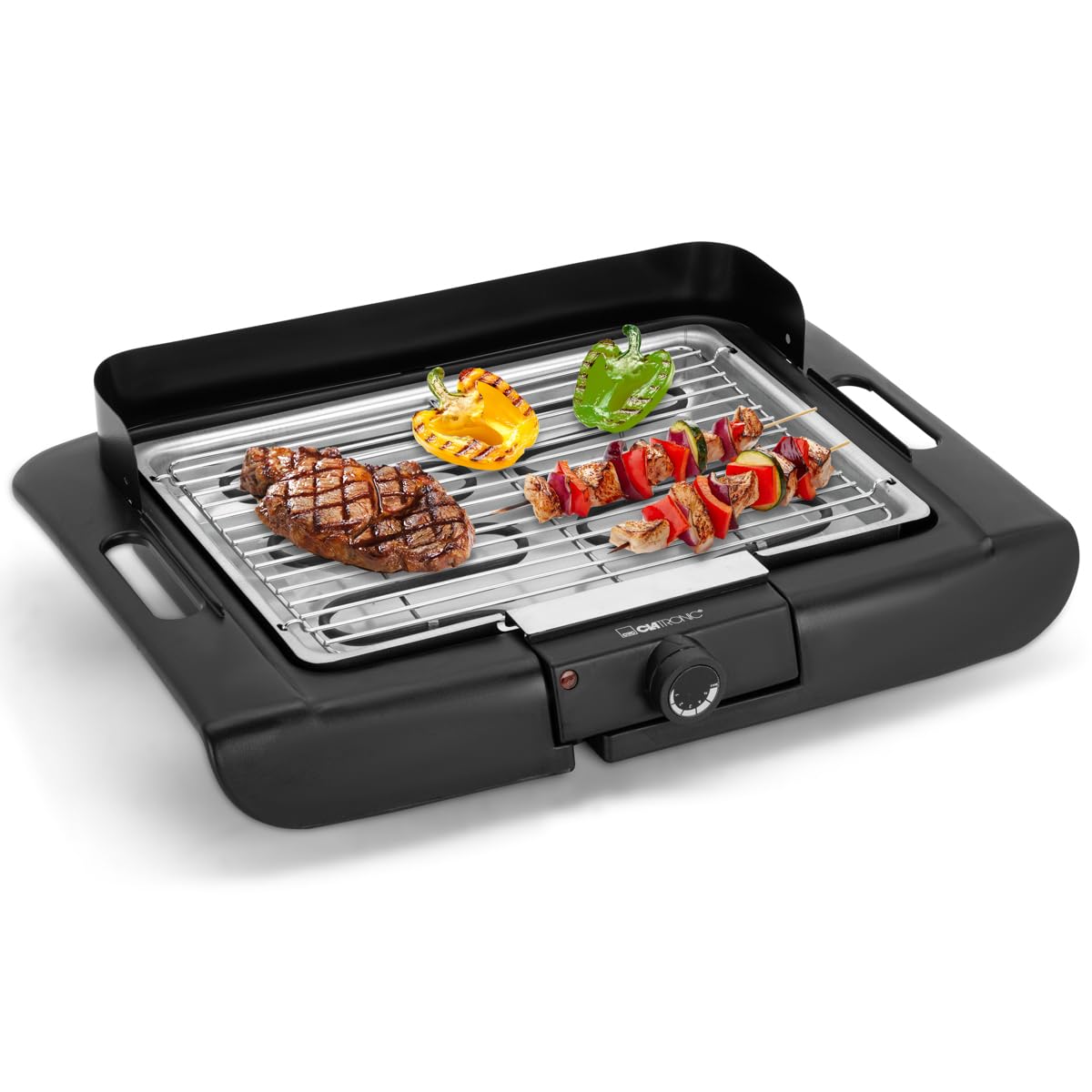 CLATRONIC BQ 3841 Tischgrill (2000 W, stufenlos regelbarer Thermostat, Kontrollleuchte, 36 x 25 cm Grillfl&auml;che, verchromter Grillrost) 
