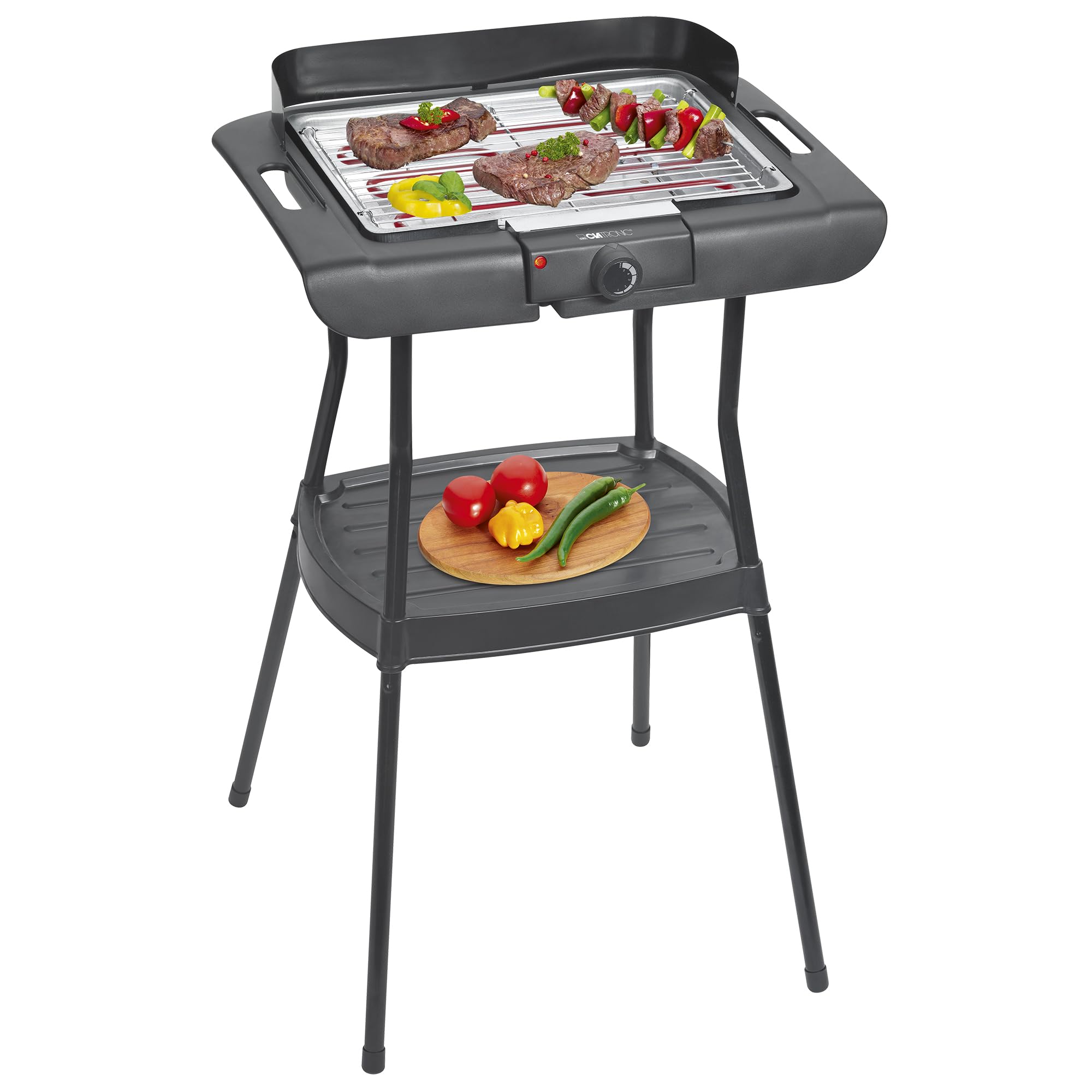 CLATRONIC BQS 3842 Standgrill (2 in 1 Stand- und Tischgrill, 2000 W, stufenlos regelbarer Thermostat, 36 x 25 cm Grillfl&auml;che, verchromter Grillrost) 