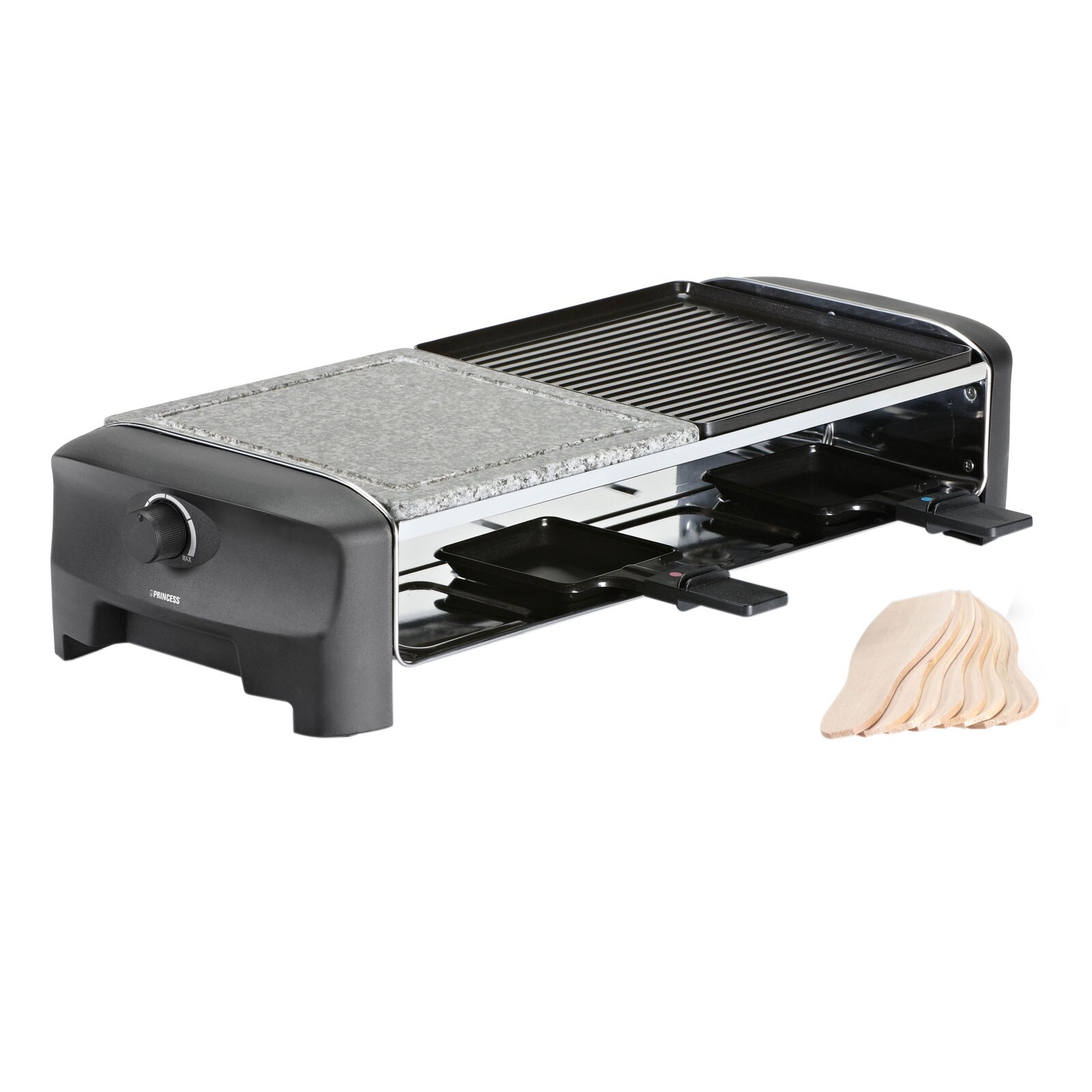 PRINCESS 8 Stone & Grill Party Raclette mit 8 Pfannen 
