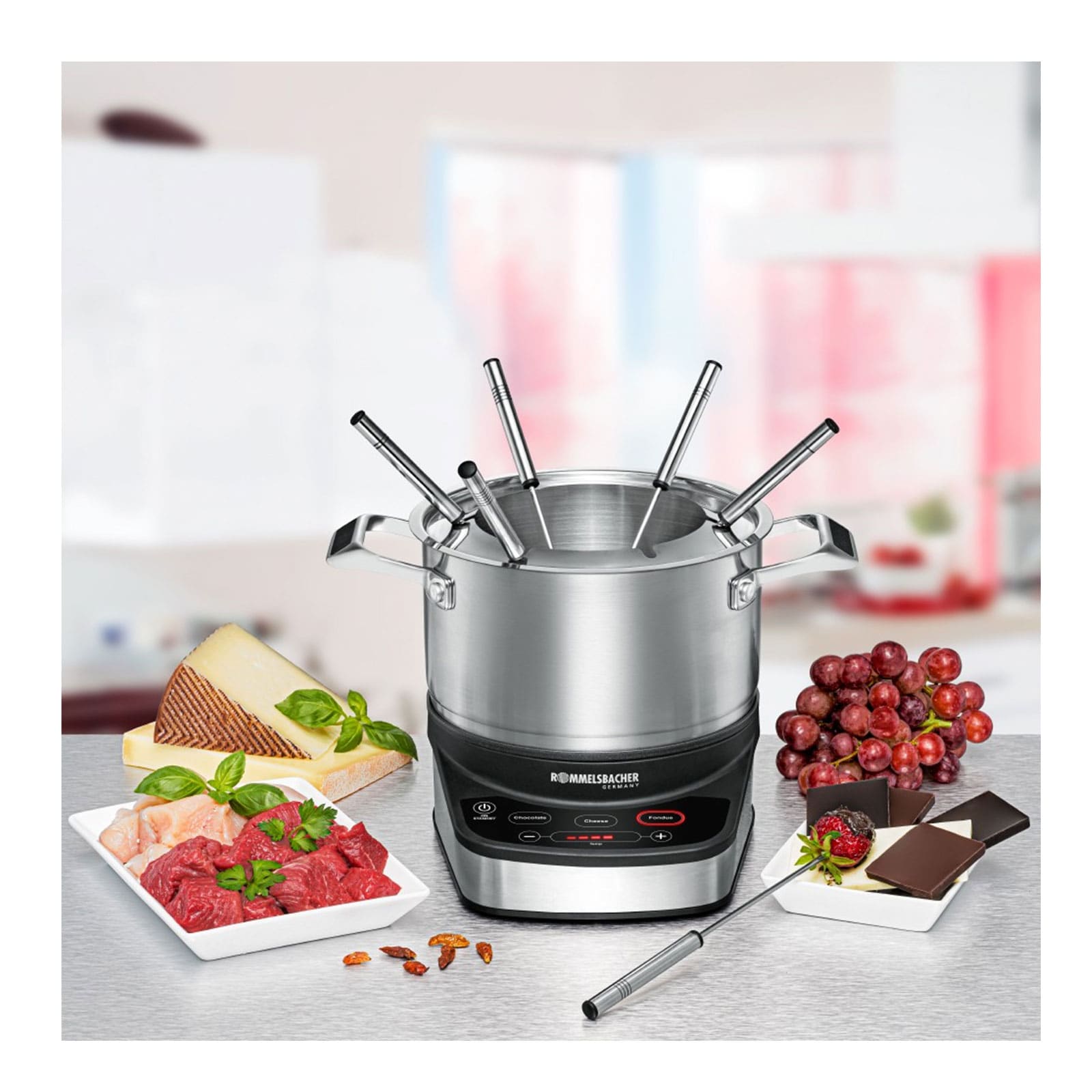Rommelsbacher F 1200 Elektro-Fondue-Set Edelstahl / schwarz 