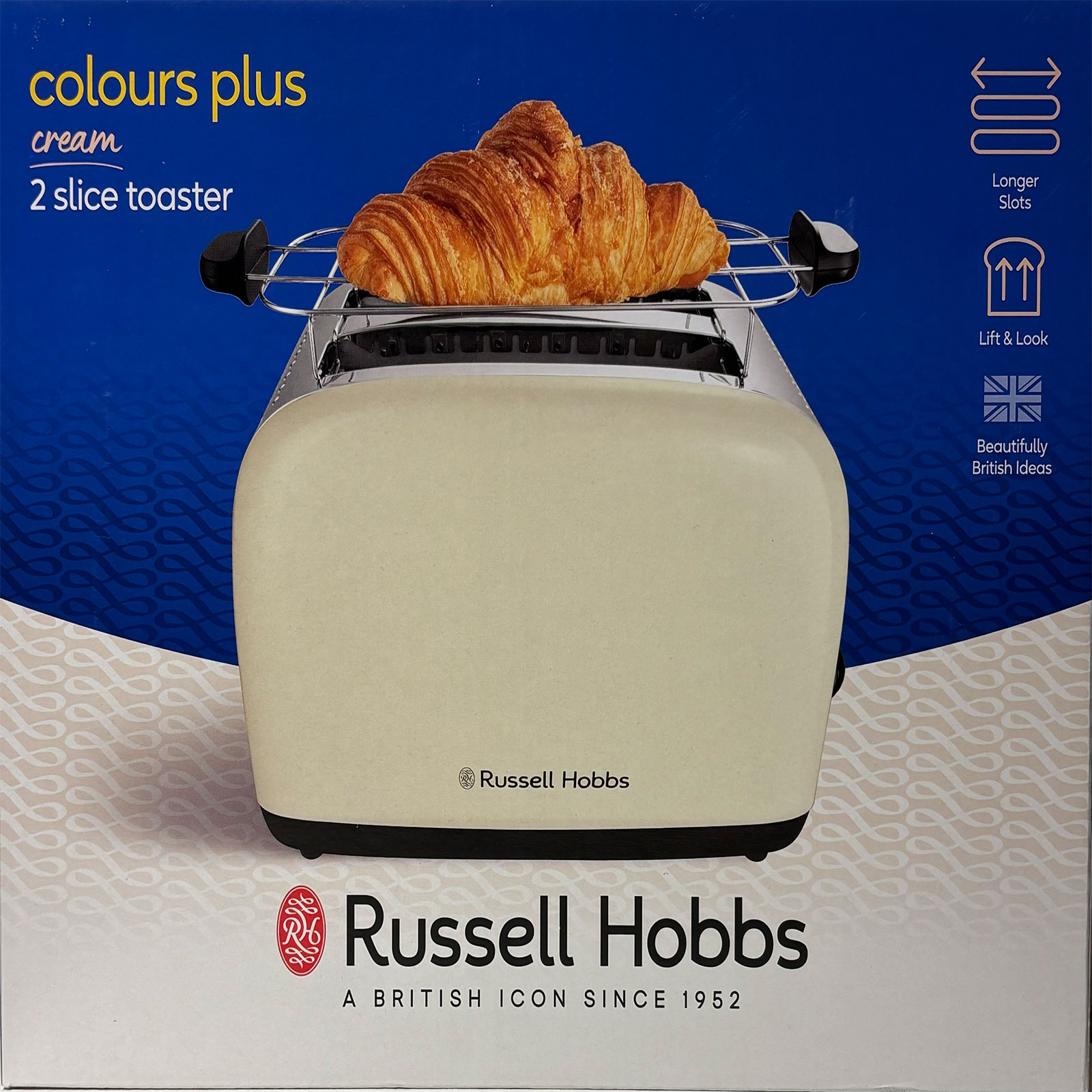 Russell Hobbs 26551-56 Colours Plus cream Toaster (2 Scheiben, 1600 W, Edelstahl und Kunststoff, beige, Br&ouml;tchenaufsatz, Auftaufunktion, Aufw&auml;rmfunktion) 