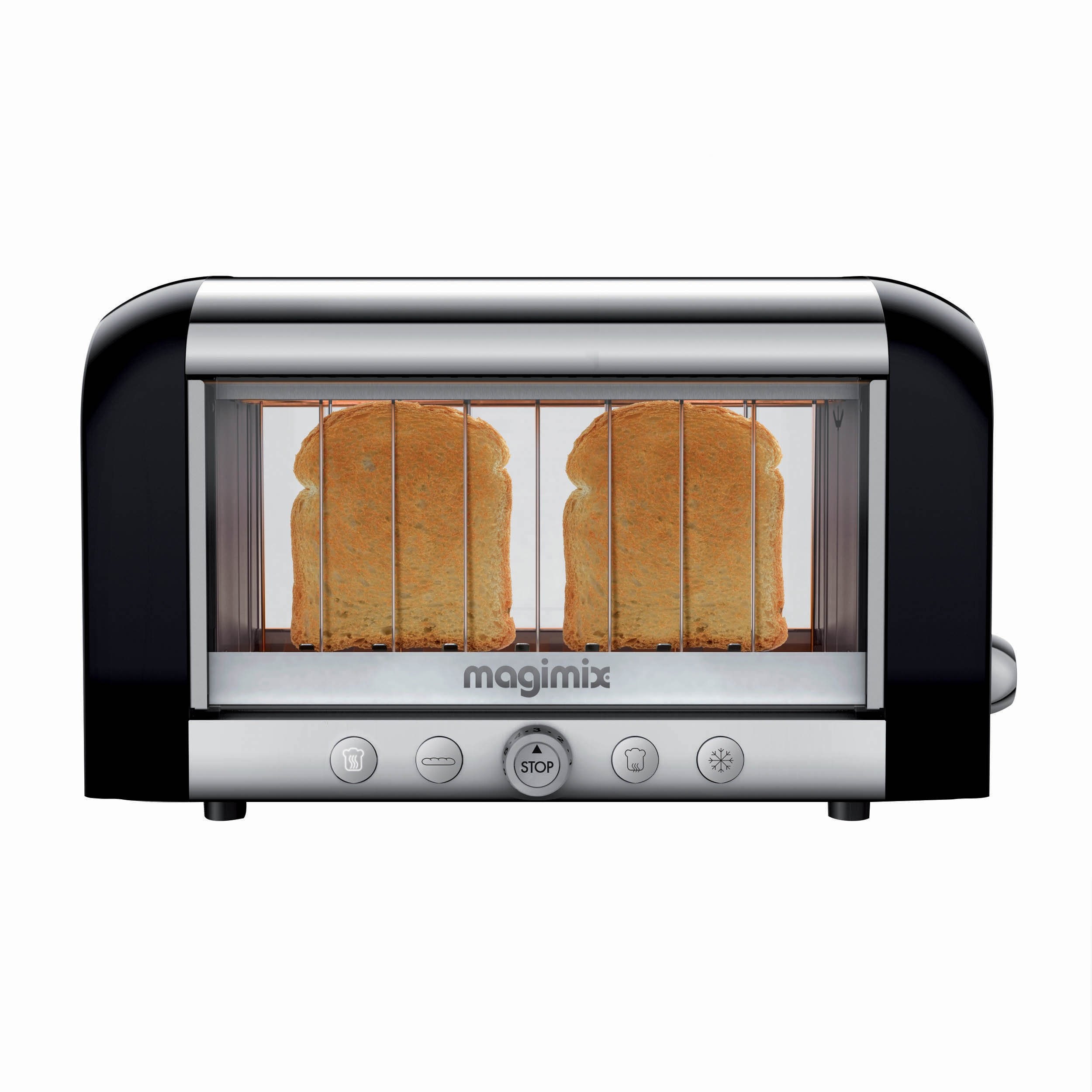 Magimix Vision black Langschlitz-Toaster (Gro&szlig;es Sichtfenster mit Doppelverglasung, breiter Schlitz f&uuml;r Br&ouml;tchen/Baguette) 